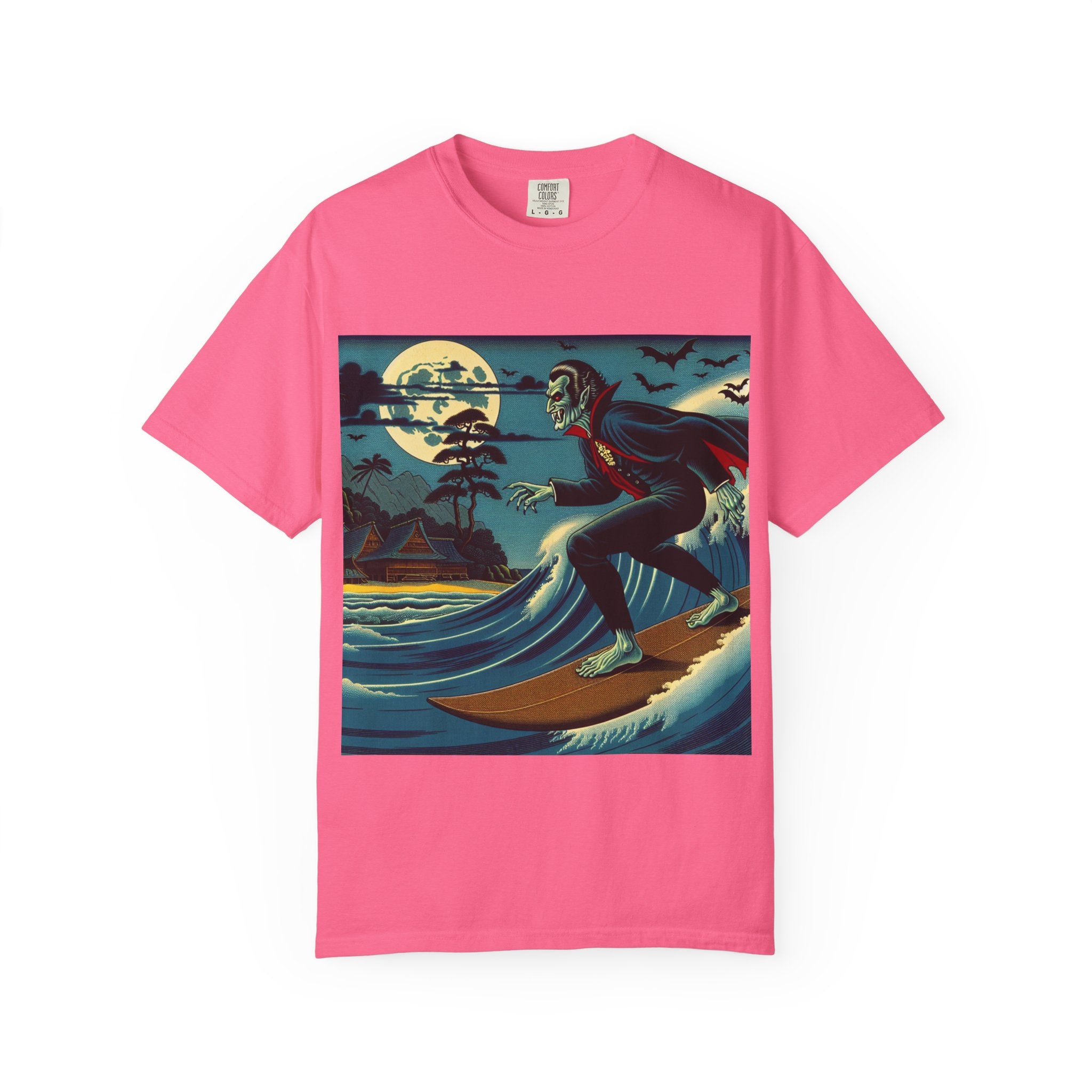 Surfing Vampire T-Shirt, Halloween Shirt, Unisex Graphic Tee, Casual Wear for Surf Lovers, Spooky Summer Fashion