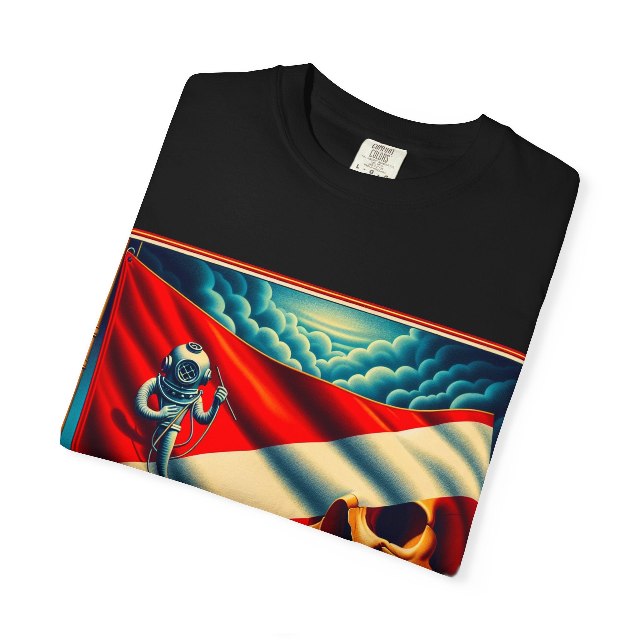 Vibrant Graphic T-shirt, Bold Skull and Astronaut Design, Unisex Casual Wear, Summer Vibes, Festival Attire, Unique Gift Idea