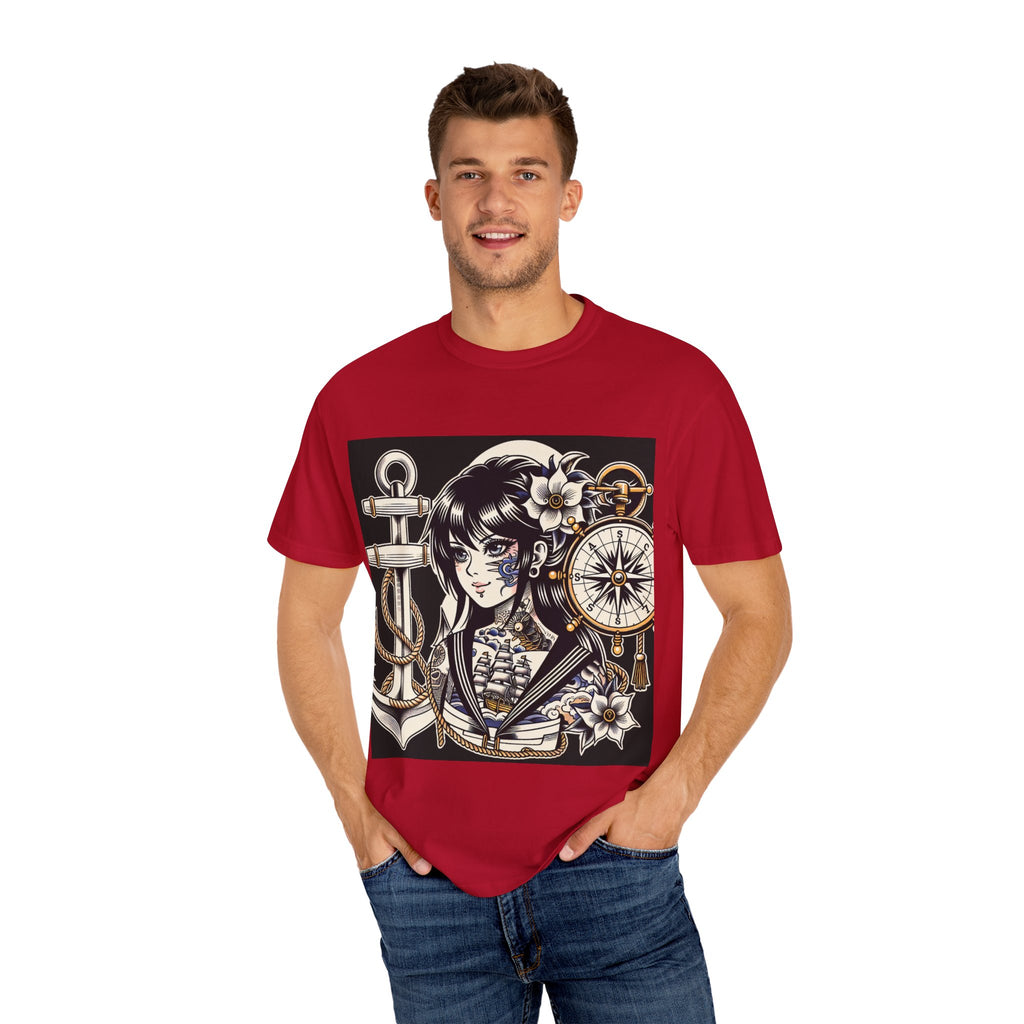 Stylish Unisex Garment-Dyed T-Shirt with Retro Floral Design, Graphic Tee for Festivals, Casual Wear, Gift for Art Lovers, Streetwear