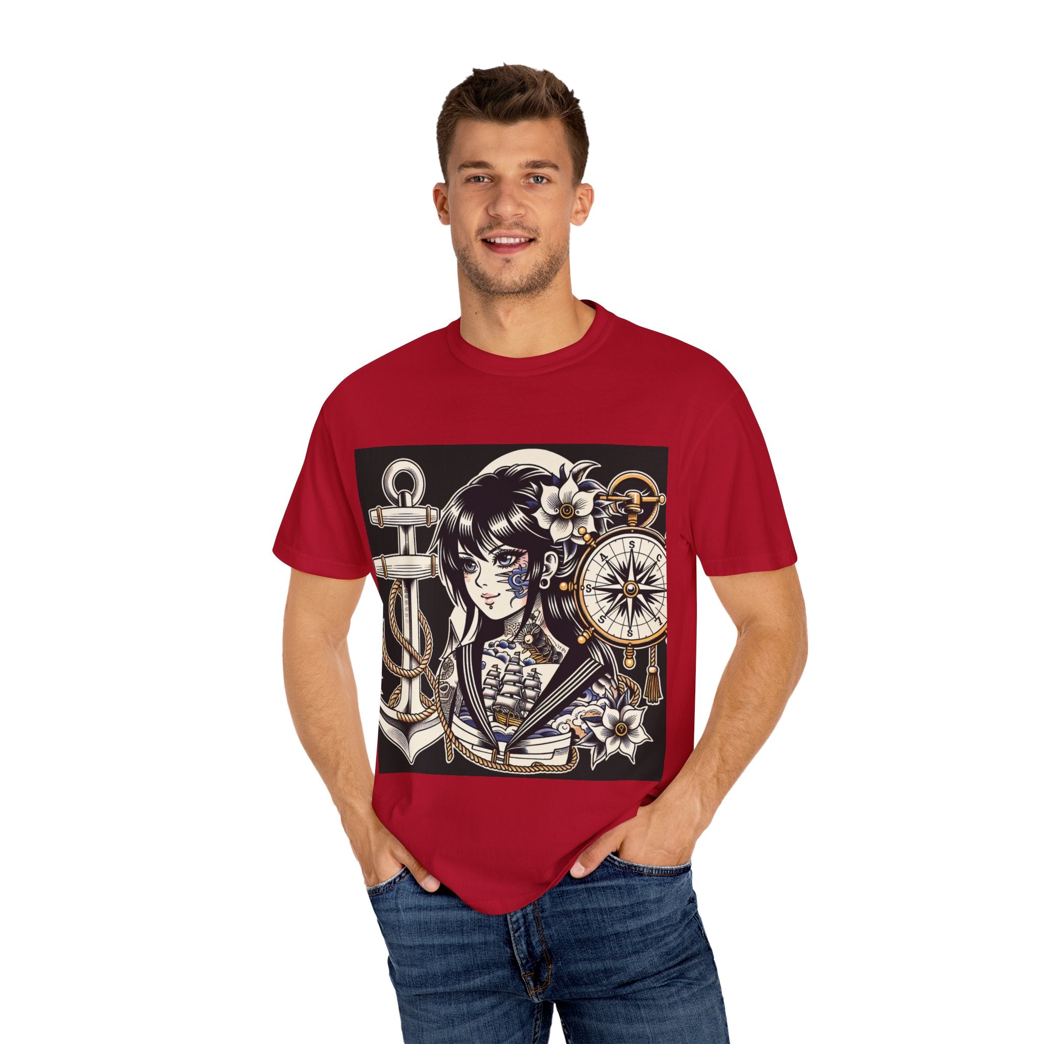Stylish Unisex Garment-Dyed T-Shirt with Retro Floral Design, Graphic Tee for Festivals, Casual Wear, Gift for Art Lovers, Streetwear