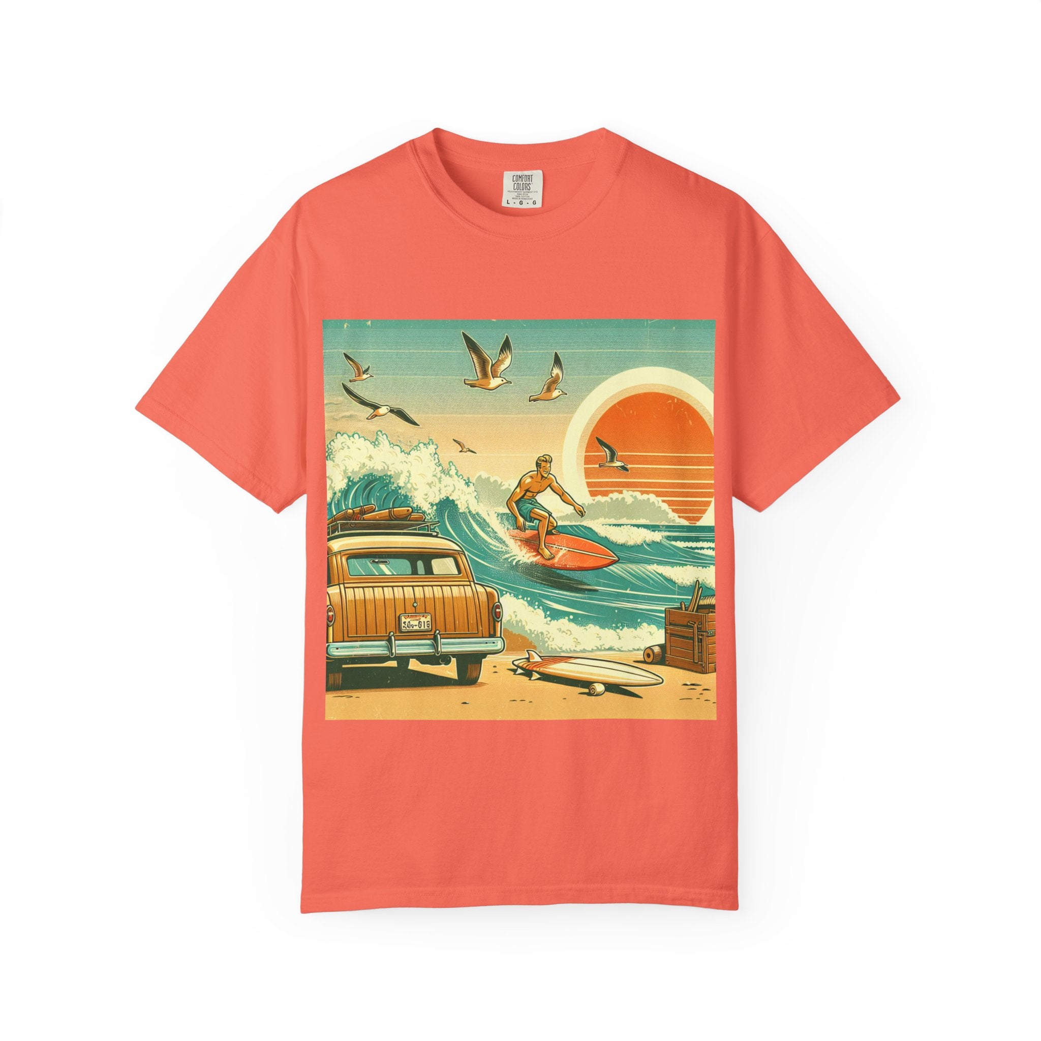 Retro Surf Adventure T-shirt, Vintage Beach Tee, Summer Vibes Shirt, Graphic Surfing Apparel, Gift for Beach Lovers