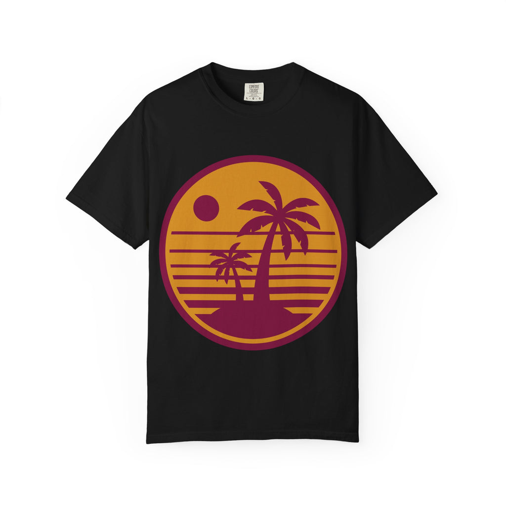 Sunset Palm Tree T-shirt, Casual Summer Tee, Unisex Beachwear, Graphic Tee for Vacation, Gift for Nature Lovers