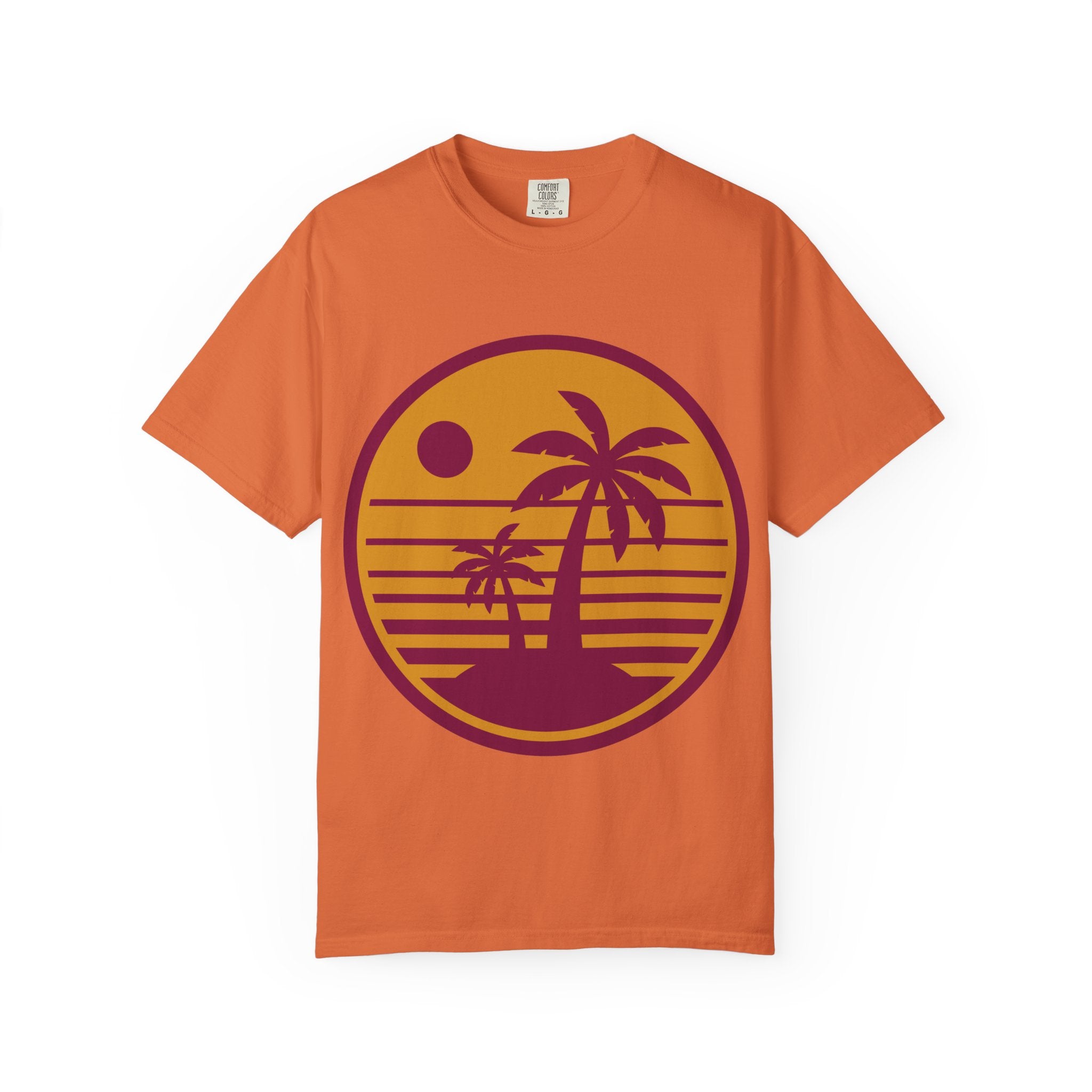 Sunset Palm Tree T-shirt, Casual Summer Tee, Unisex Beachwear, Graphic Tee for Vacation, Gift for Nature Lovers