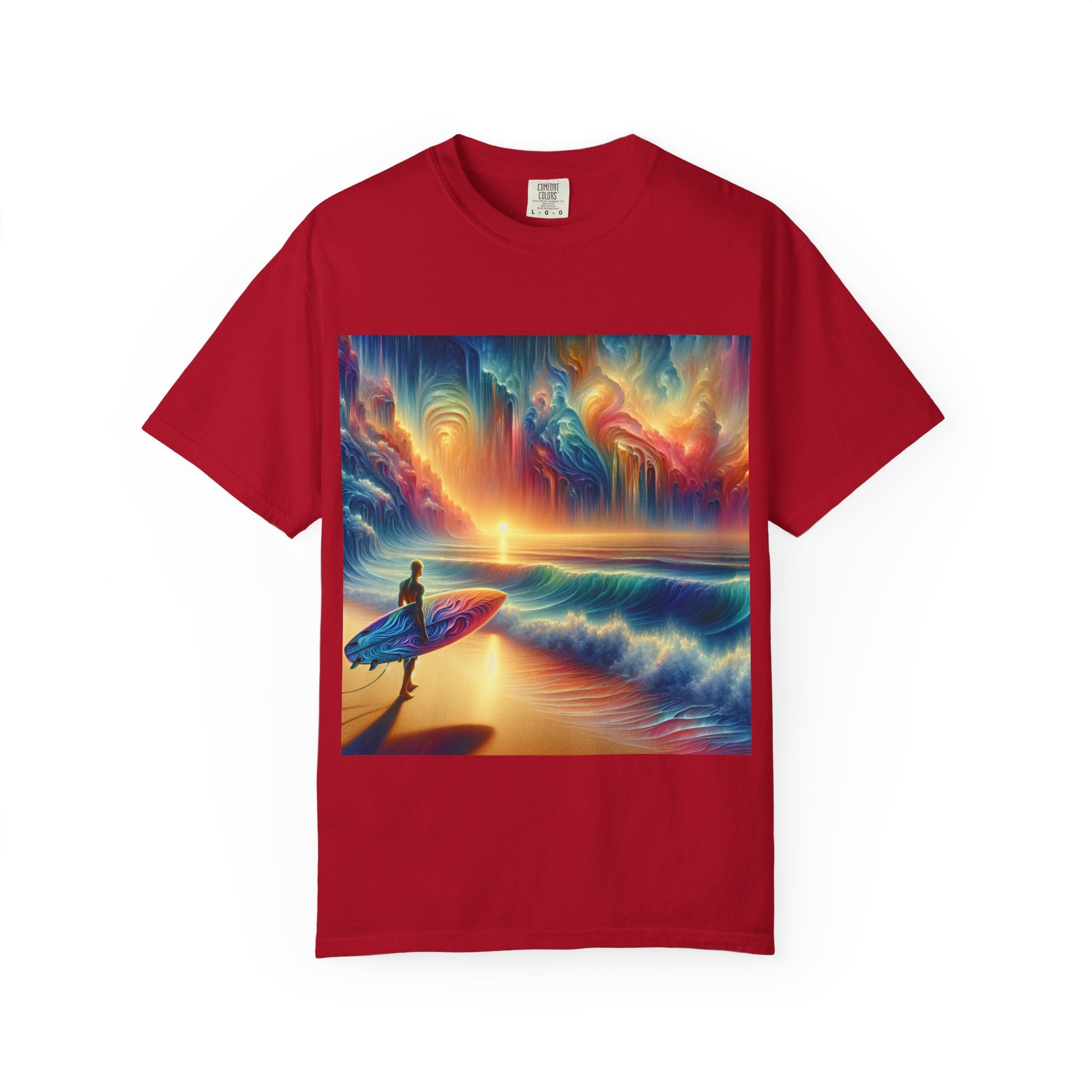 Vibrant Surfing Sunset T-Shirt, Beach Lover Gift, Summer Aesthetic, Unisex Apparel, Adventure Clothe, Travel Essential