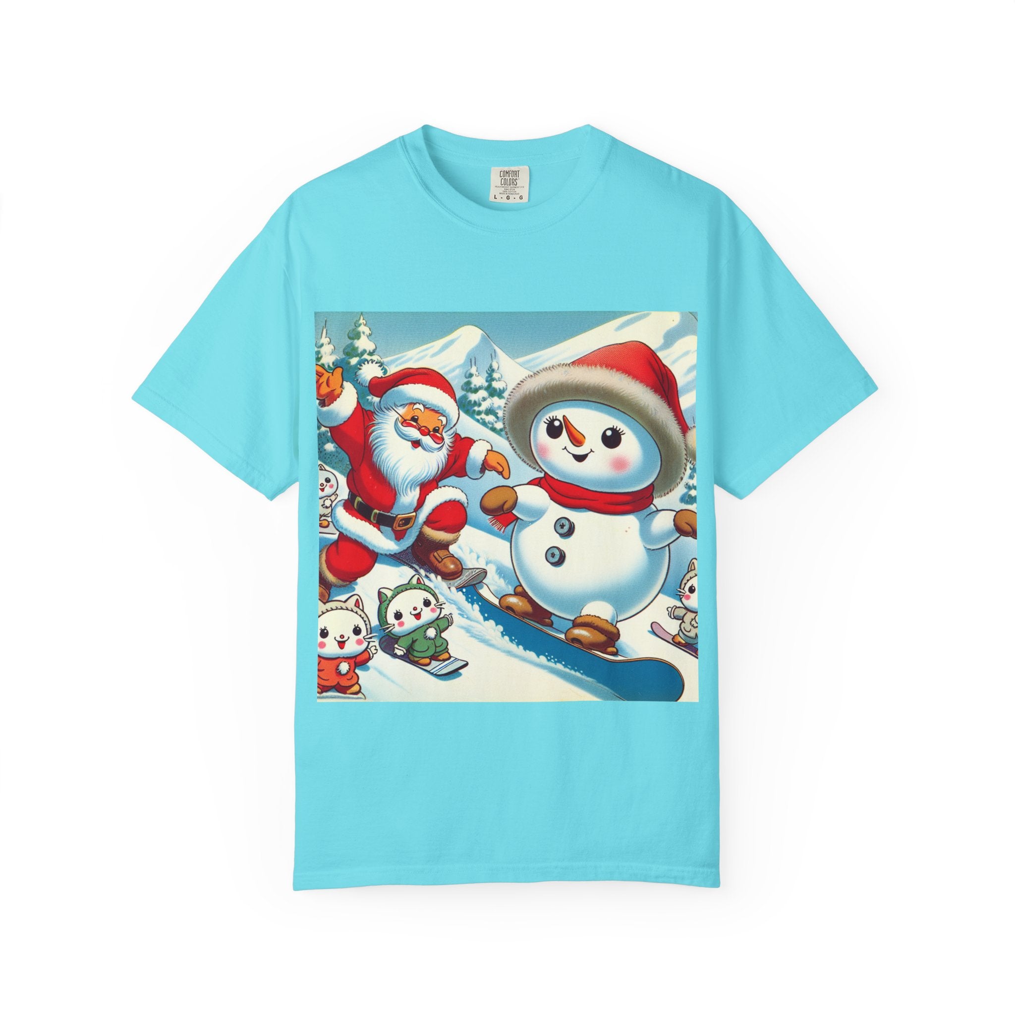 Festive Holiday T-shirt - Santa and Snowman Graphic, Christmas Gift, Unisex Tee, Winter Wear, Cute Christmas Shirt