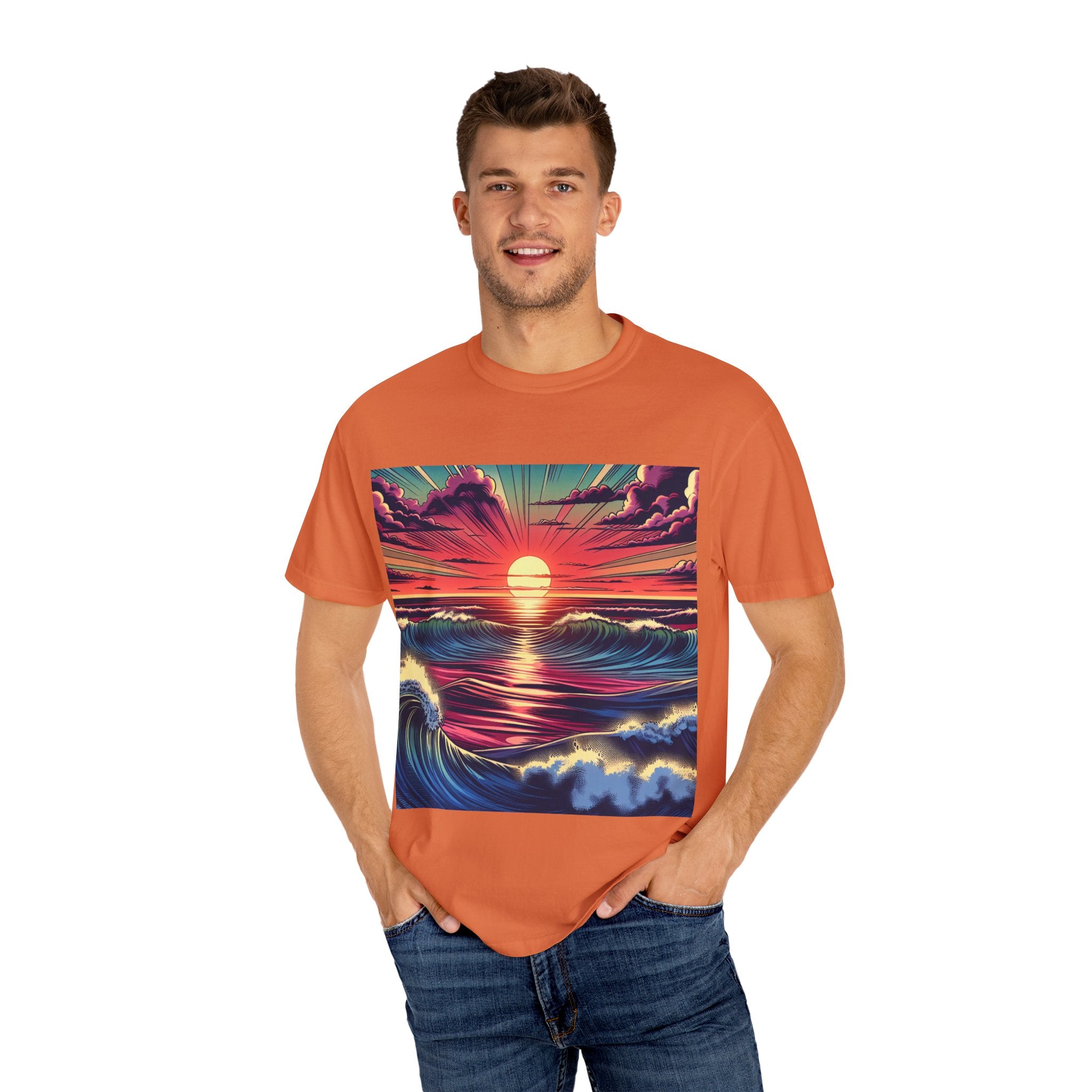 Sunset Waves Unisex T-Shirt | Beach Vibes, Summer Apparel, Ocean Lover Gift, Casual Wear, Graphic Tee