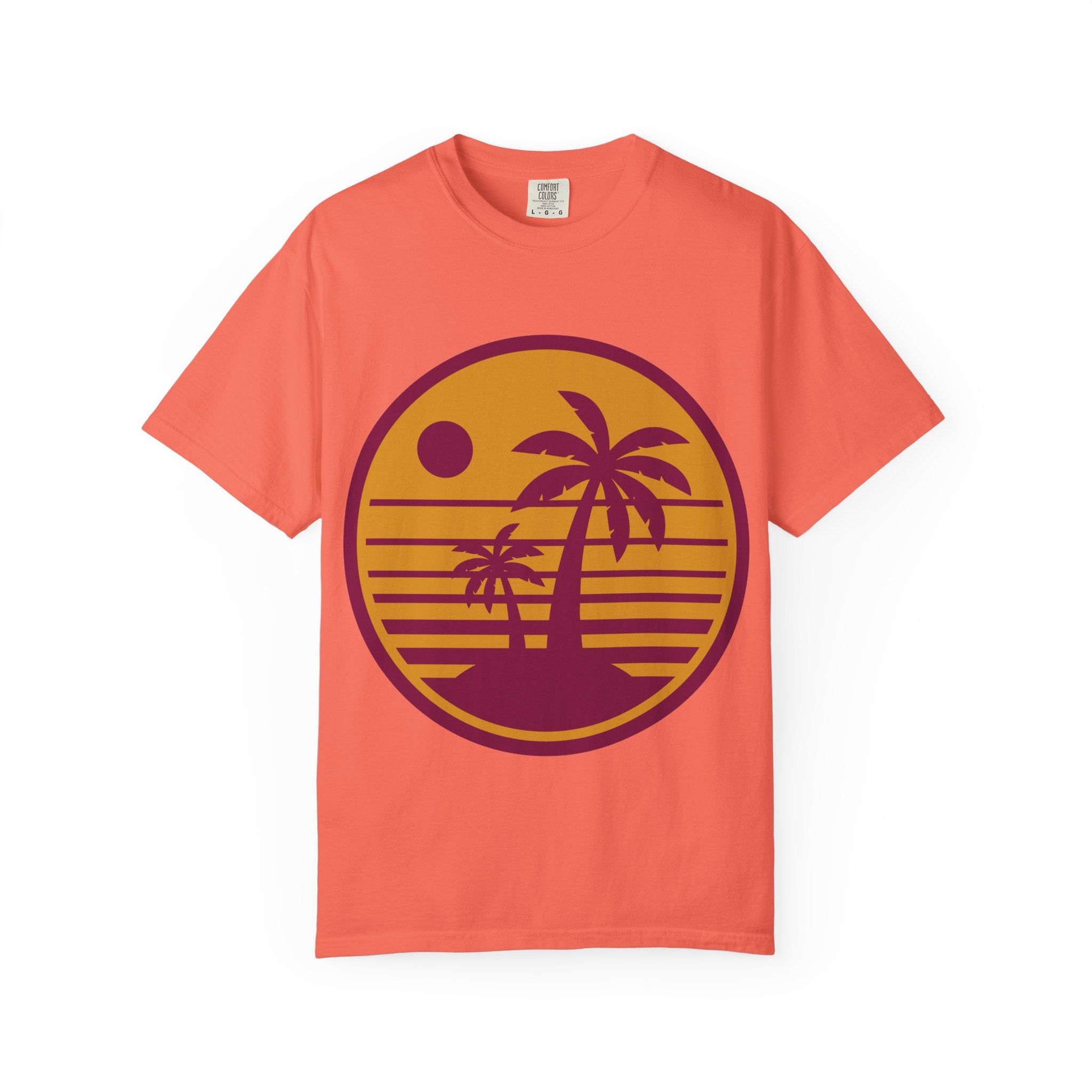 Sunset Palm Tree T-shirt, Casual Summer Tee, Unisex Beachwear, Graphic Tee for Vacation, Gift for Nature Lovers