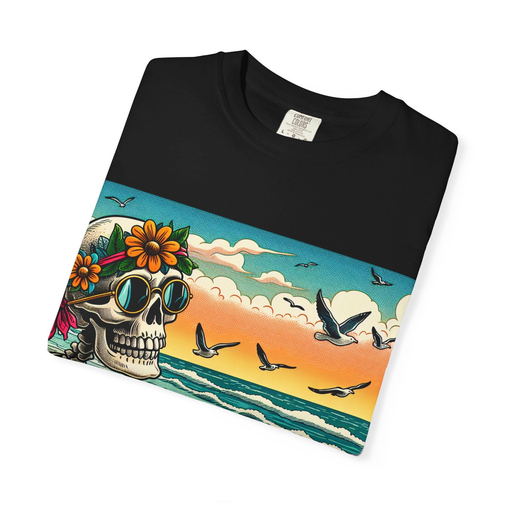 Beach Vibes Skull Graphic Tee | Unisex Summer Shirt, Bohemian Fashion, Festival Wear, Eco-Friendly Tee, Casual Vacation Outfit