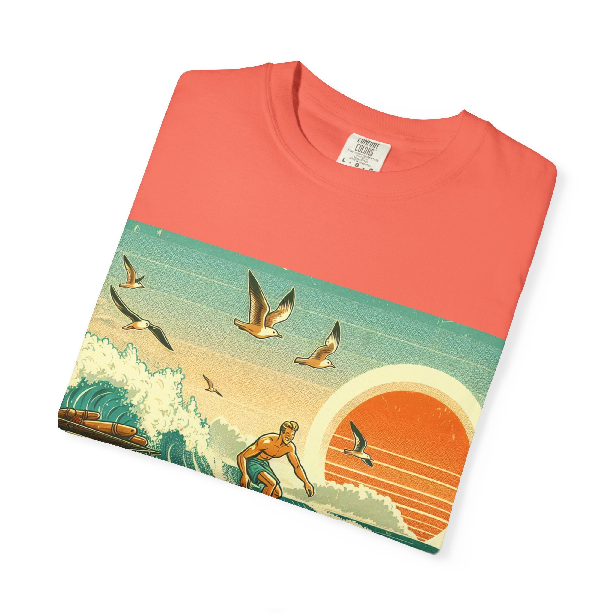 Retro Surf Adventure T-shirt, Vintage Beach Tee, Summer Vibes Shirt, Graphic Surfing Apparel, Gift for Beach Lovers