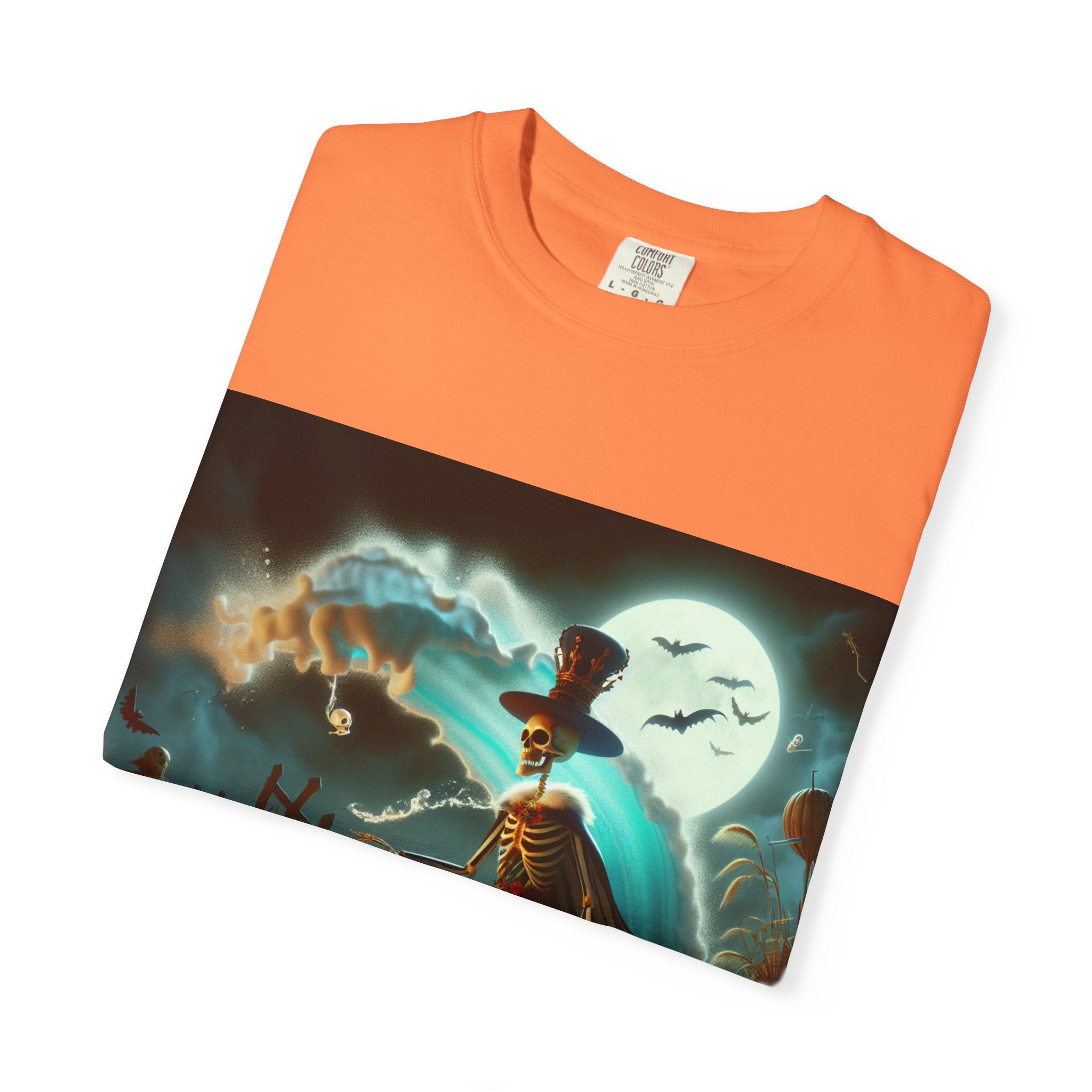 Halloween Themed Unisex Garment-Dyed T-shirt, Spooky Shirt, Pumpkin Tee, Fall Fashion, Ghostly Vibes, Gift for Halloween Lovers