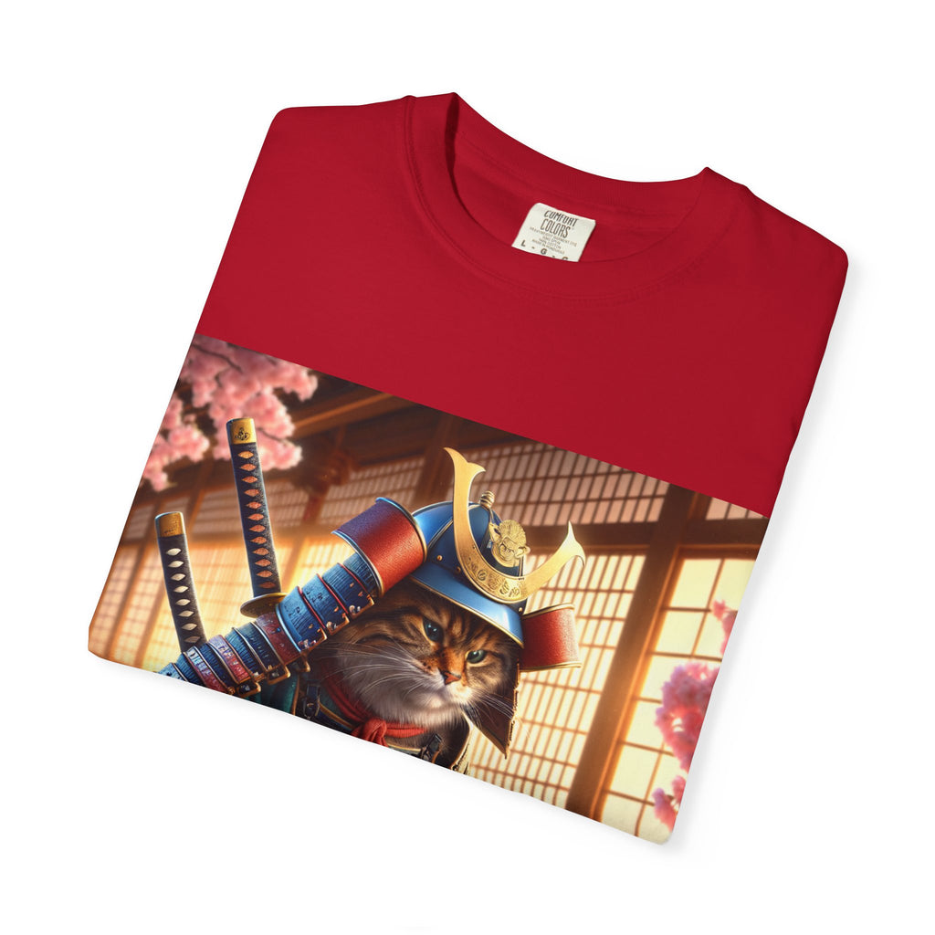 Samurai Cat T-Shirt, Cool Cat Tee, Sushi Lover Gift, Unique Graphic Shirt, Unisex Apparel, Fun Pet Gift