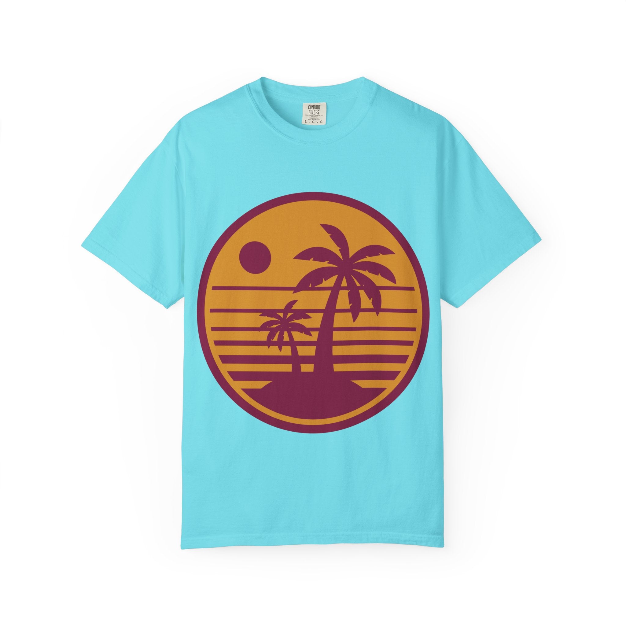 Sunset Palm Tree T-shirt, Casual Summer Tee, Unisex Beachwear, Graphic Tee for Vacation, Gift for Nature Lovers