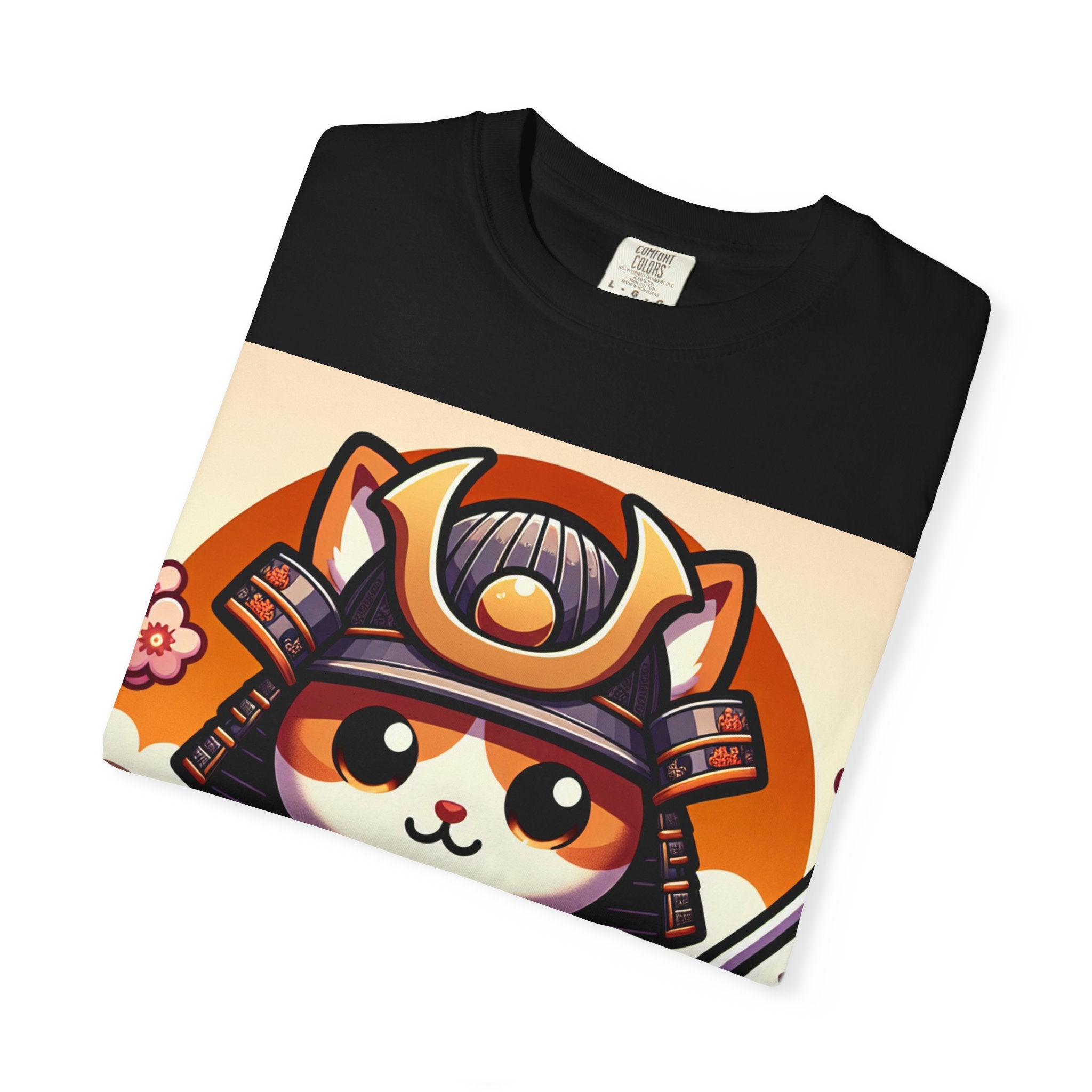 Samurai Cat T-shirt, Unisex Vintage Tee, Cute Cat Lover Gift, Anime Inspired Shirt, Perfect for Pet Lovers, Casual Streetwear