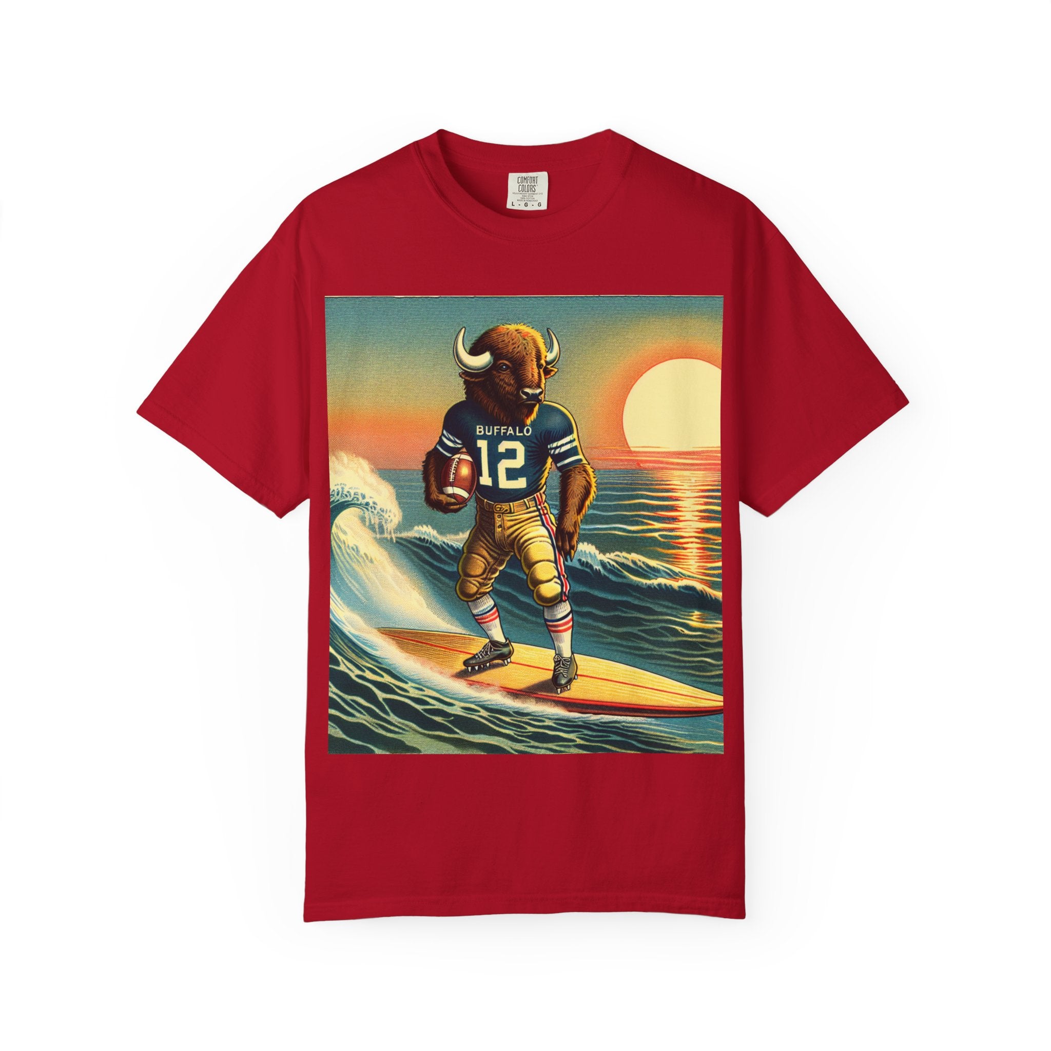 Surfing Buffalo Graphic Tee, Vintage Hipster Shirt, Casual Summer Apparel, Gift for Sports Fans, Unisex T-Shirt
