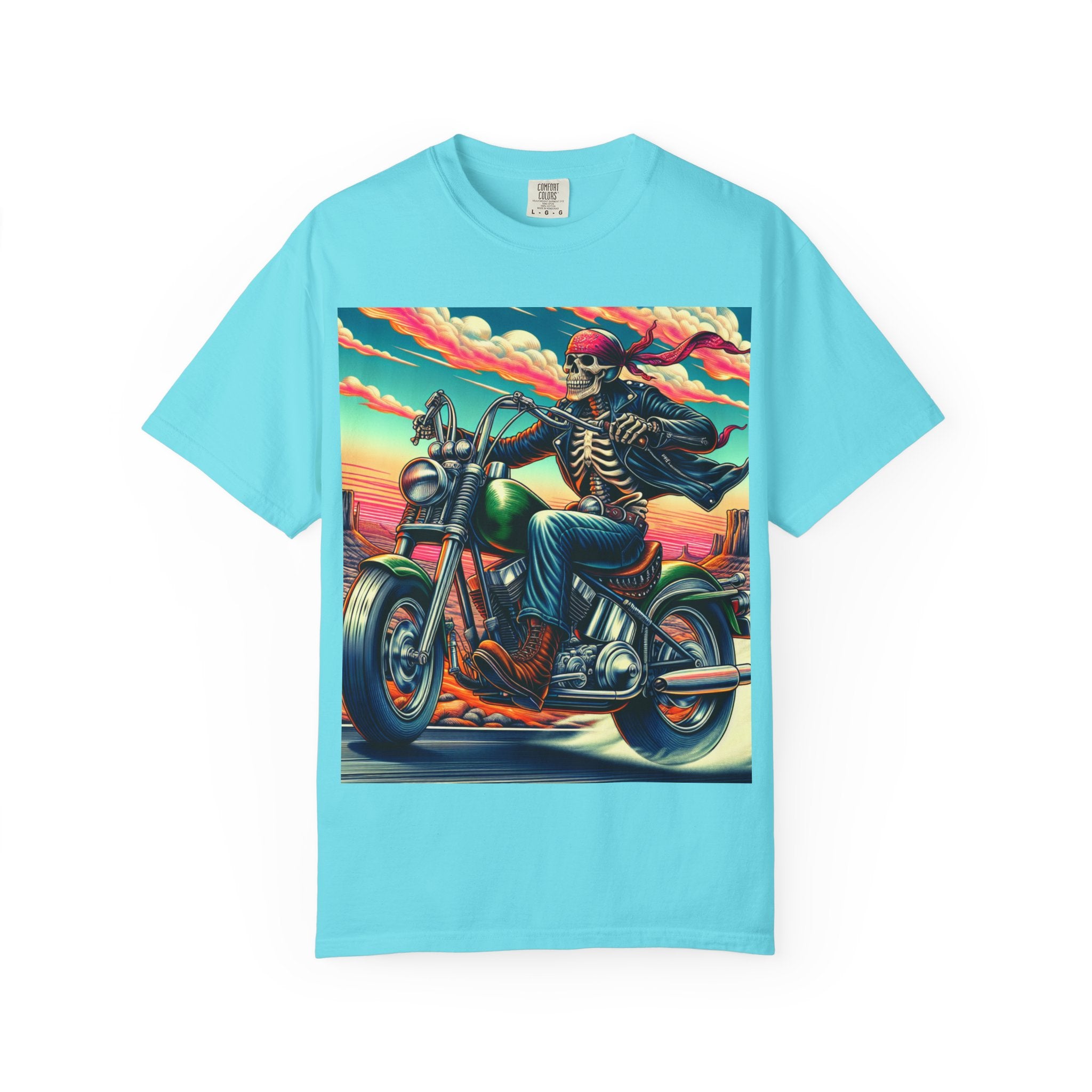 Skeleton Rider T-Shirt - Bohemian Vibe, Perfect for Bikers, Music Festivals, Casual Wear, Gift for Adventurers