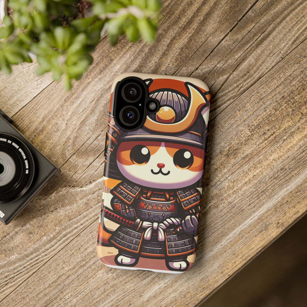Cute Cat Samurai Phone Case, Kawaii Armor Phone Cover, Unique Pet Gift, Animal Lover Accessory, Fun Tech Protection