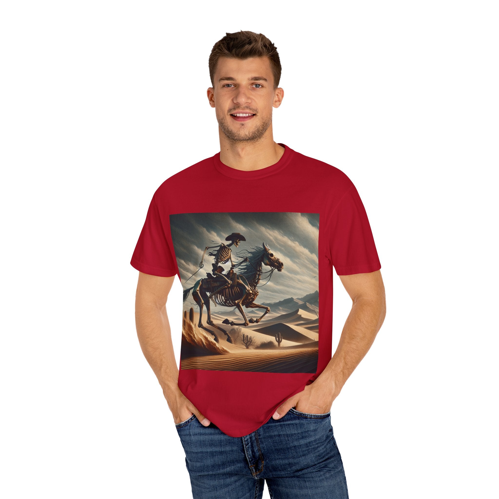 Skeleton Horse Rider T-Shirt, Unisex Graphic Tee for Halloween, Gift for Animal Lovers, Casual Wear, Vintage Style Apparel