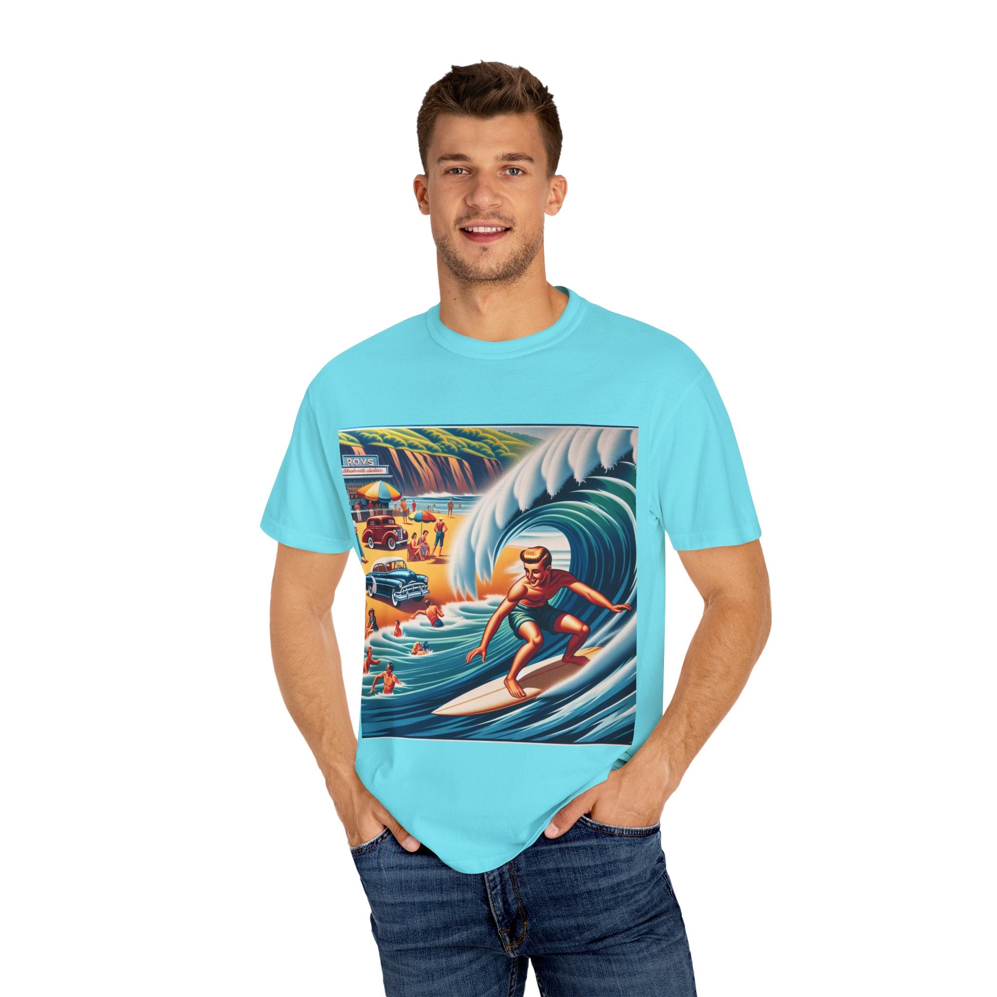 Vintage Surfing T-Shirt, Beach Vibes Tee, Unisex Garment-Dyed Shirt, Summer Apparel, Perfect for Surfers, Surfing Lovers Gift