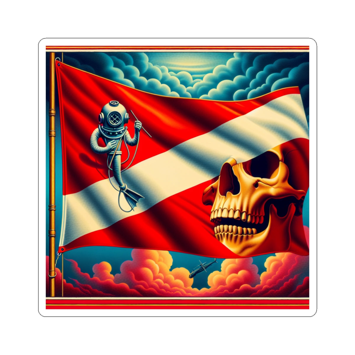 Vintage Dive Flag Kiss-Cut Stickers | Nautical Decor, Skull Sticker, Laptop Decal, Gift for Divers, Ocean Lover Gift