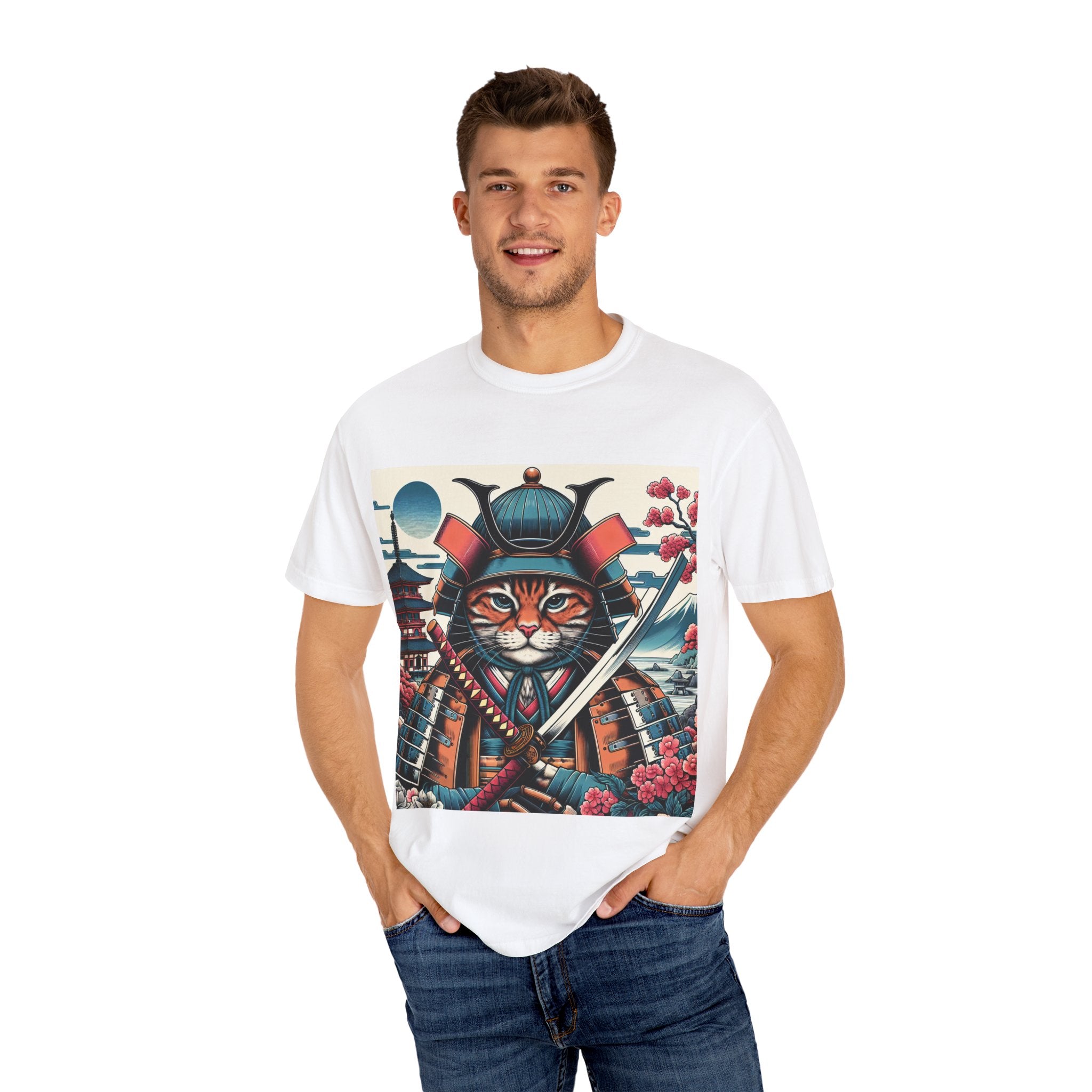 Samurai Tiger T-Shirt, Unisex Graphic Tee with Fierce Cat Design, Perfect Gift for Cat Lovers, Cool Anime Style, Unique Casual Wear