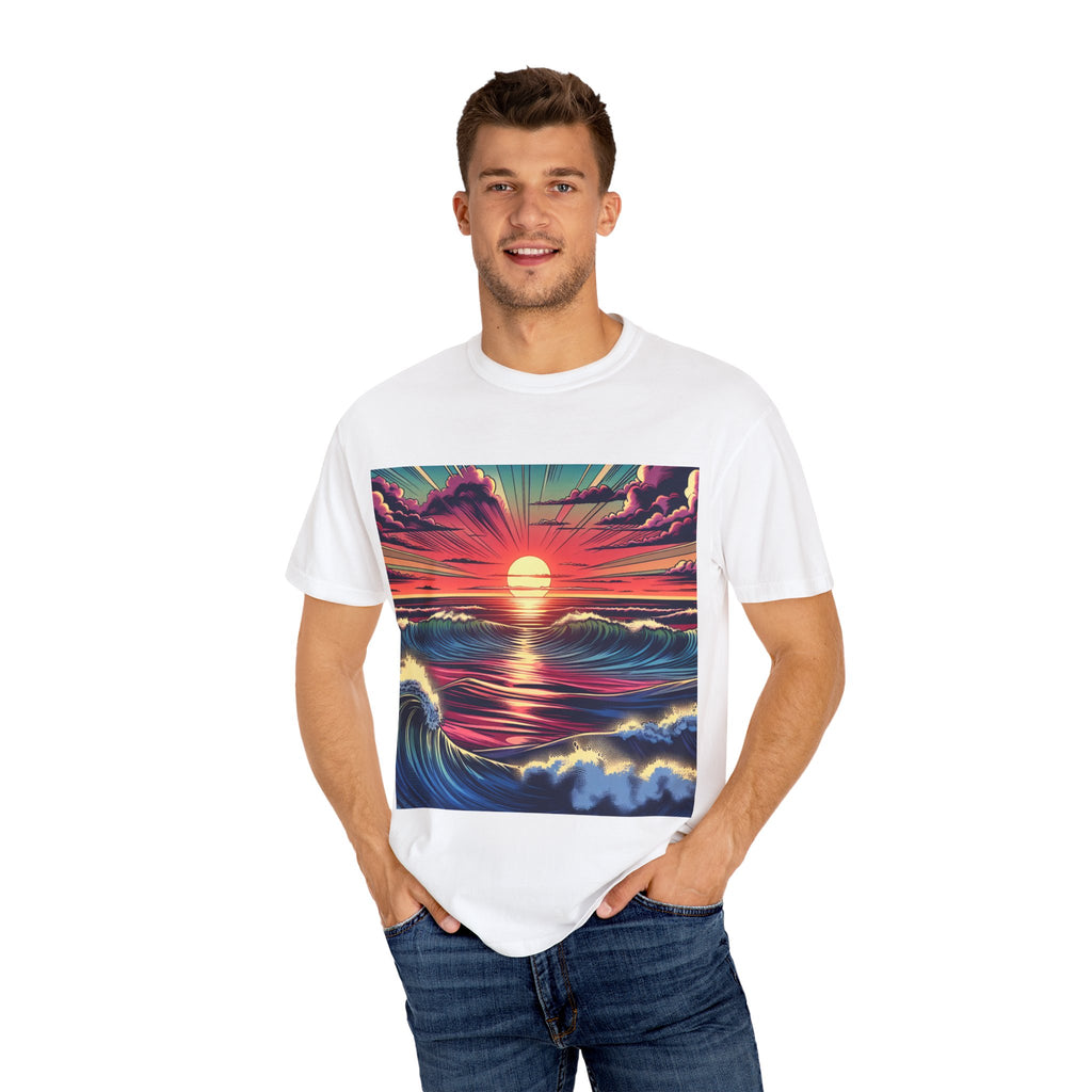 Sunset Waves Unisex T-Shirt | Beach Vibes, Summer Apparel, Ocean Lover Gift, Casual Wear, Graphic Tee