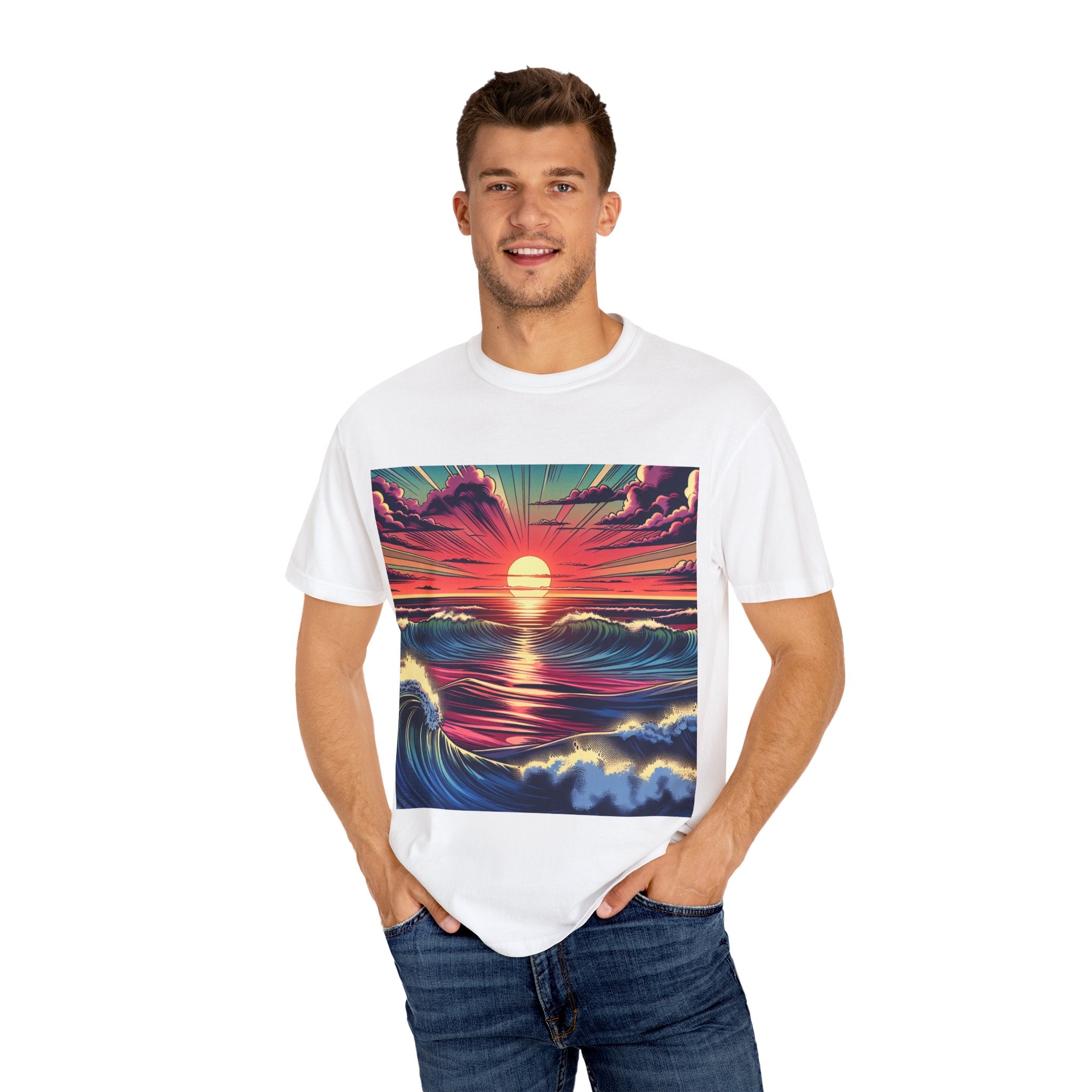 Sunset Waves Unisex T-Shirt | Beach Vibes, Summer Apparel, Ocean Lover Gift, Casual Wear, Graphic Tee
