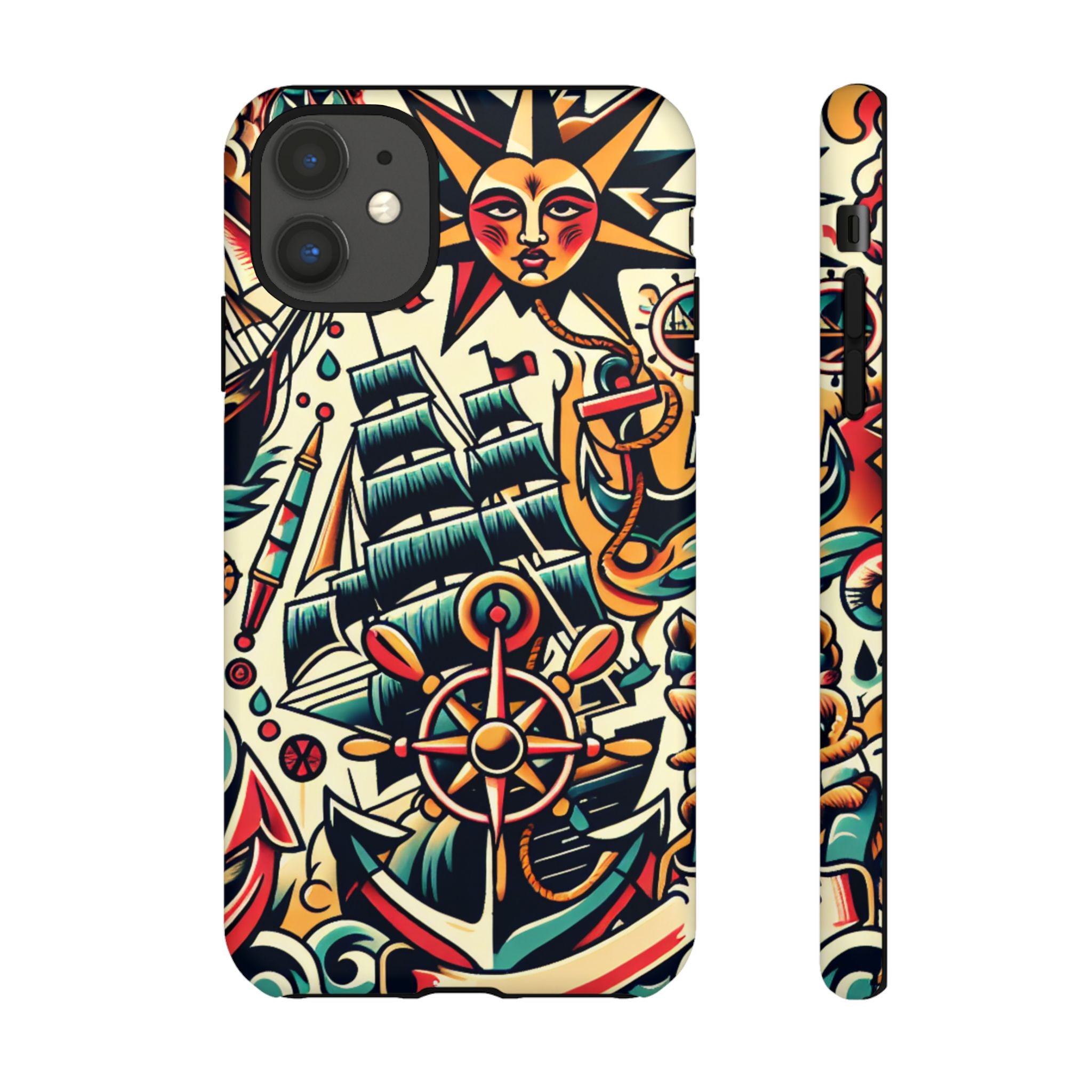 Tattoo-Inspired Phone Case - Nautical Adventure Design, Unique Gift, Sailor Style, Sea Lover Accessory, Artistic Protection