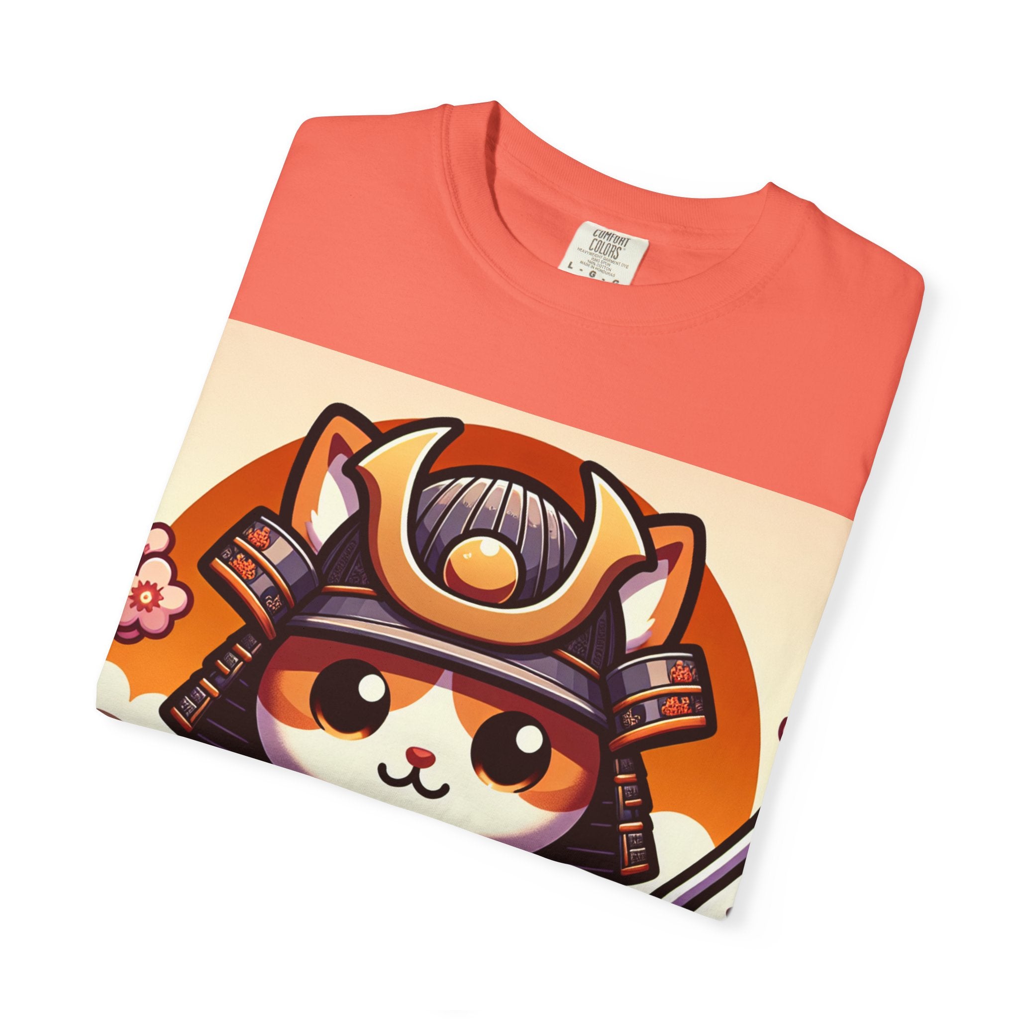 Samurai Cat T-shirt, Unisex Vintage Tee, Cute Cat Lover Gift, Anime Inspired Shirt, Perfect for Pet Lovers, Casual Streetwear