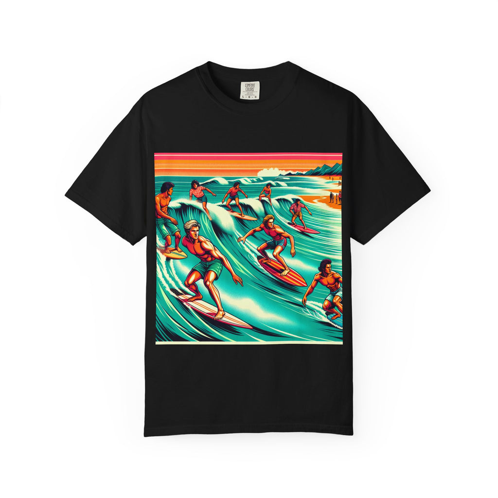 Retro Surfing T-Shirt, Cool Beachwear, Summer Gift, Unisex Casual Tee, Surfer Style Apparel, Vintage Wave Art Shirt