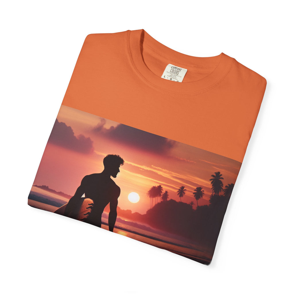 Sunset Surfer Unisex T-Shirt, Beach Vibes Tee, Perfect for Summer, Gift for Surfers, Casual Wear, Vacation Outfit, Surfing Apparel
