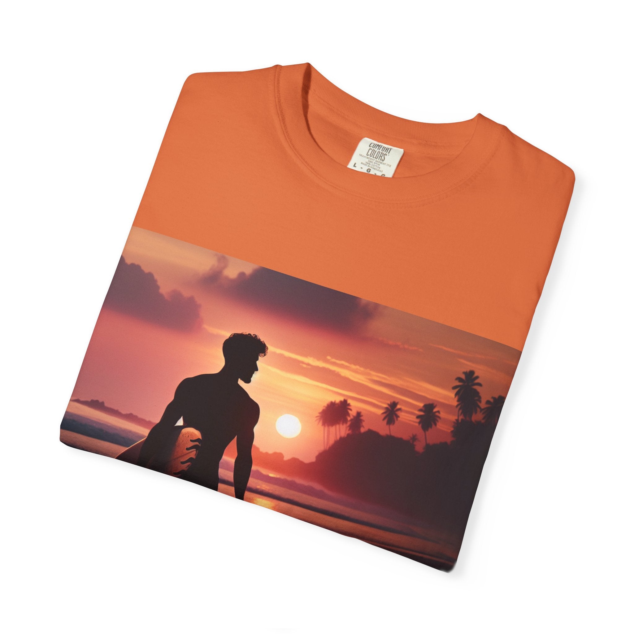 Sunset Surfer Unisex T-Shirt, Beach Vibes Tee, Perfect for Summer, Gift for Surfers, Casual Wear, Vacation Outfit, Surfing Apparel