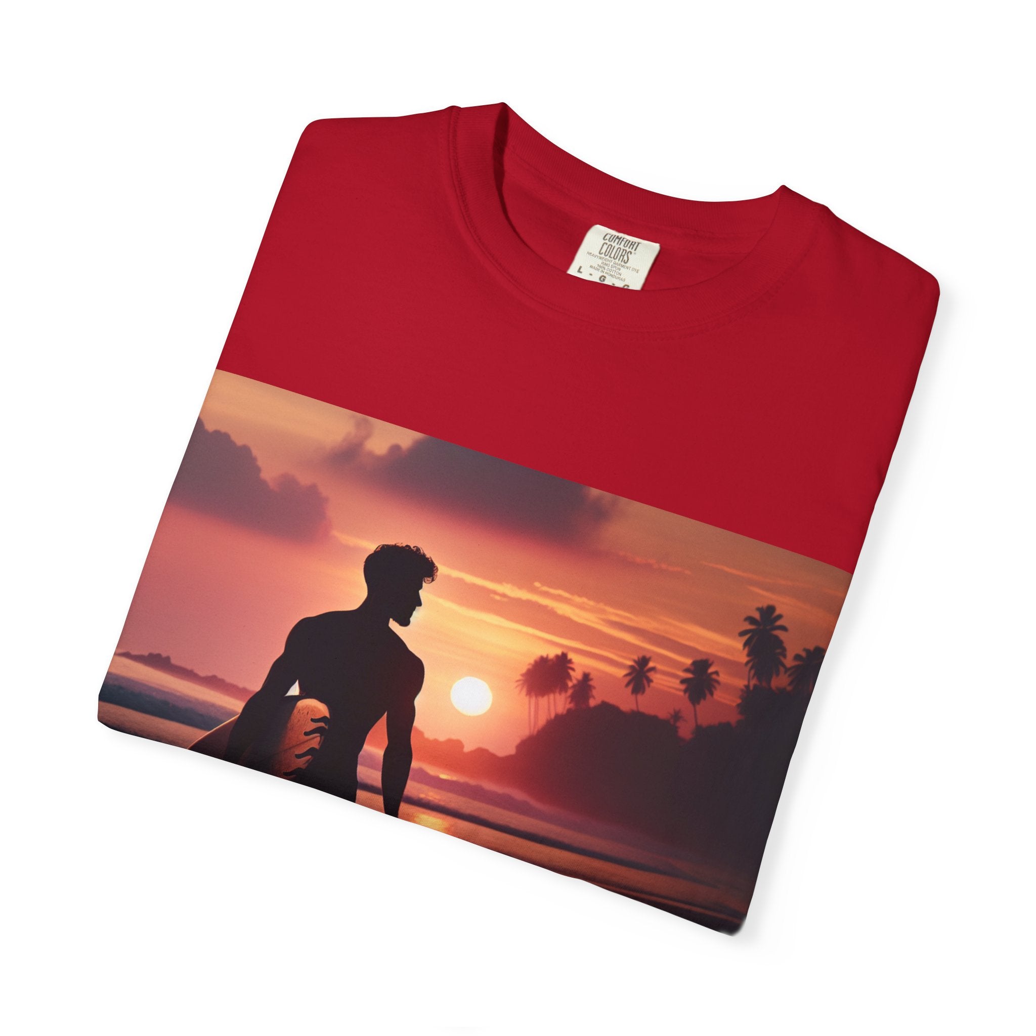 Sunset Surfer Unisex T-Shirt, Beach Vibes Tee, Perfect for Summer, Gift for Surfers, Casual Wear, Vacation Outfit, Surfing Apparel