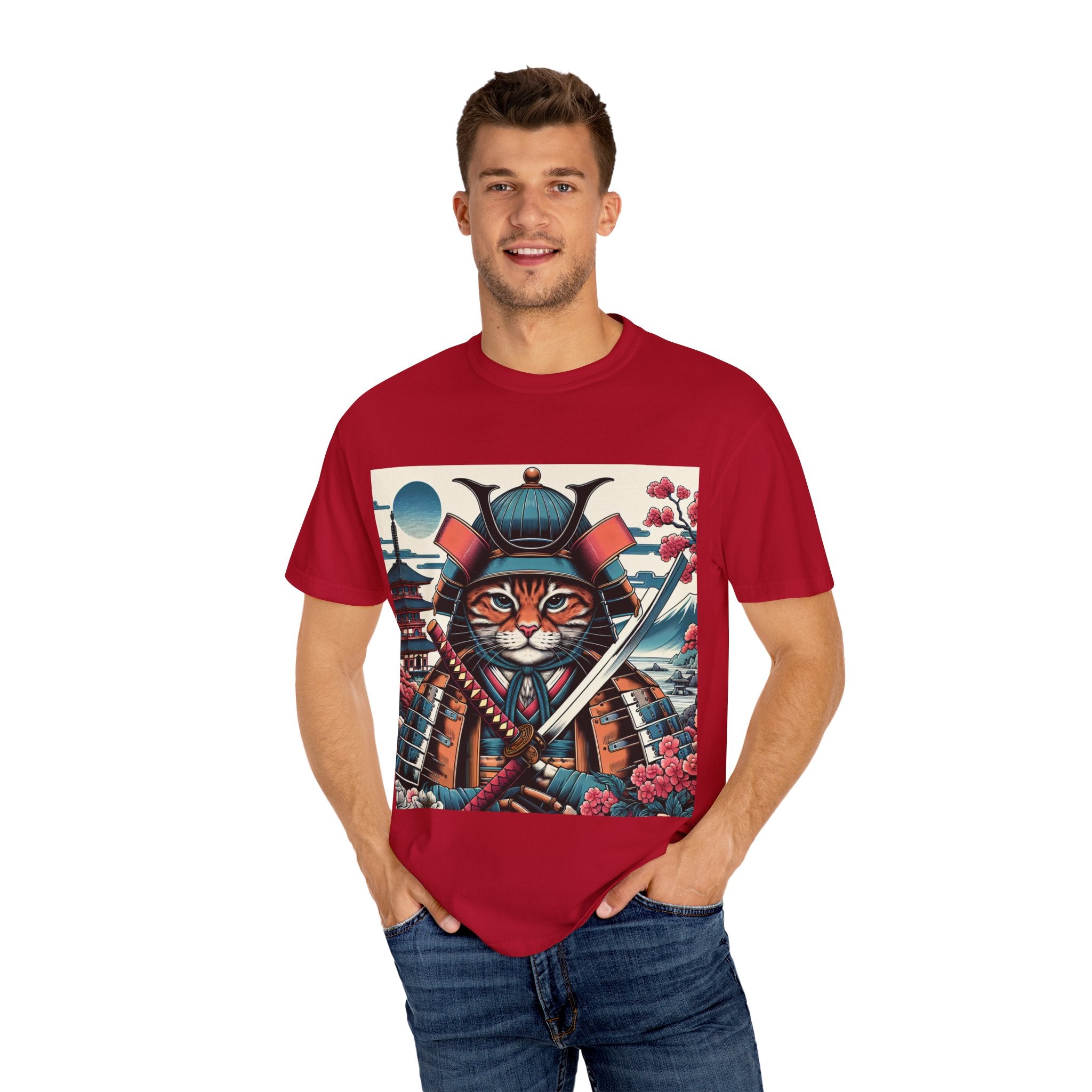 Samurai Tiger T-Shirt, Unisex Graphic Tee with Fierce Cat Design, Perfect Gift for Cat Lovers, Cool Anime Style, Unique Casual Wear