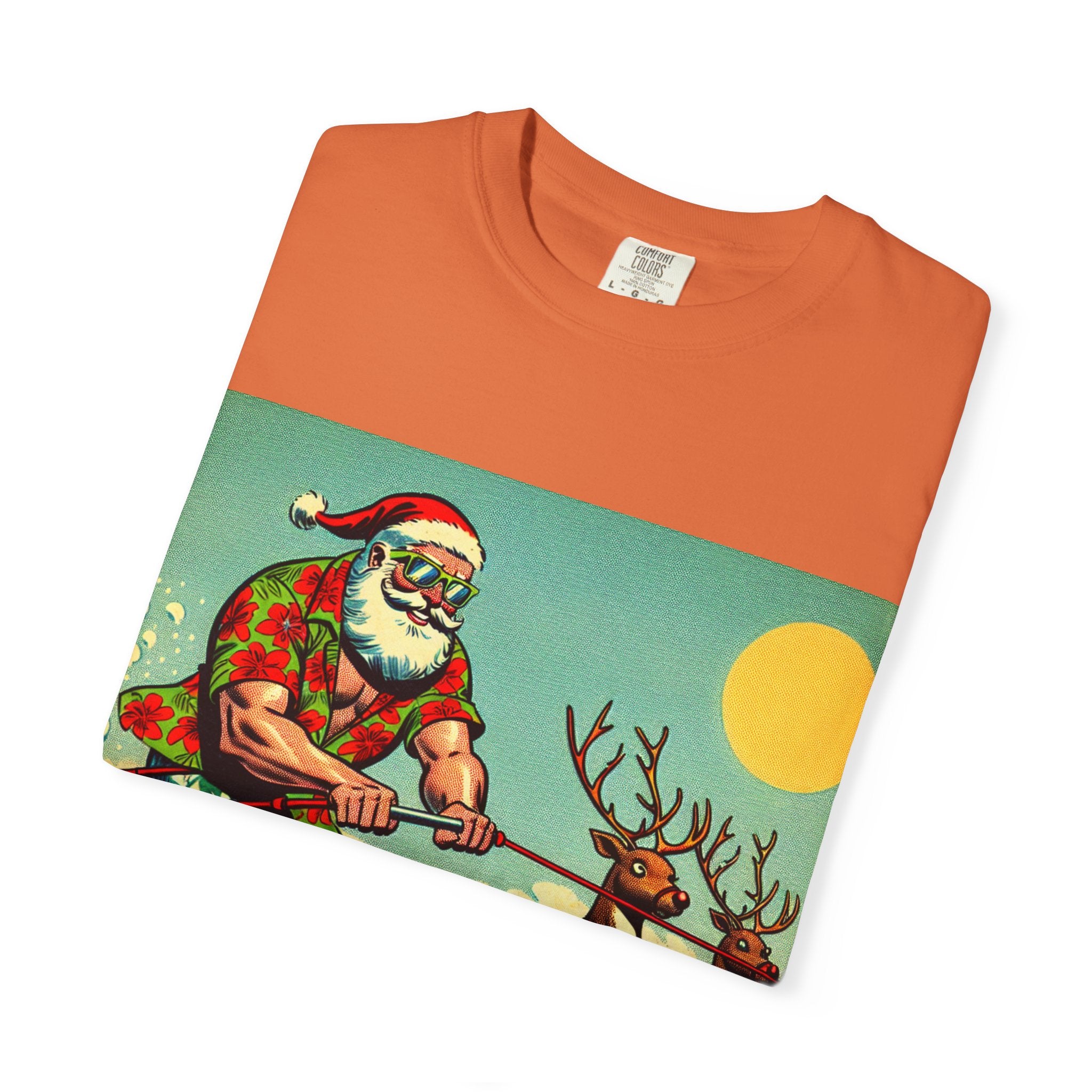 Surfing Santa T-shirt | Holiday Humor Shirt, Christmas Gift, Vintage Santa Tee, Summer Vibes, Unisex Casual Wear
