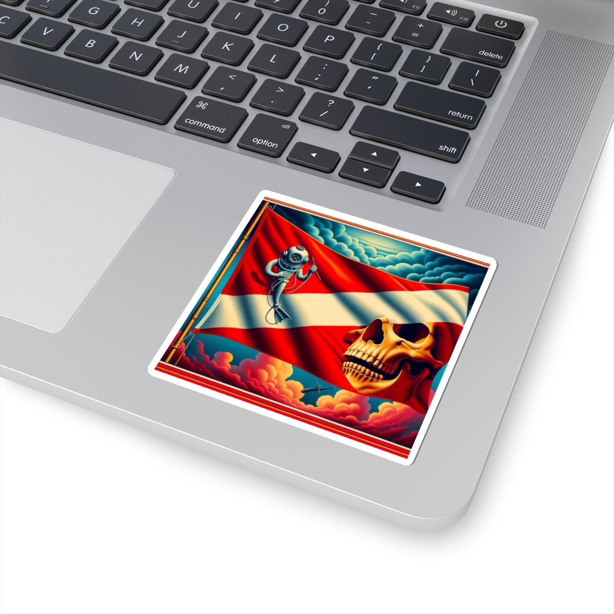 Vintage Dive Flag Kiss-Cut Stickers | Nautical Decor, Skull Sticker, Laptop Decal, Gift for Divers, Ocean Lover Gift