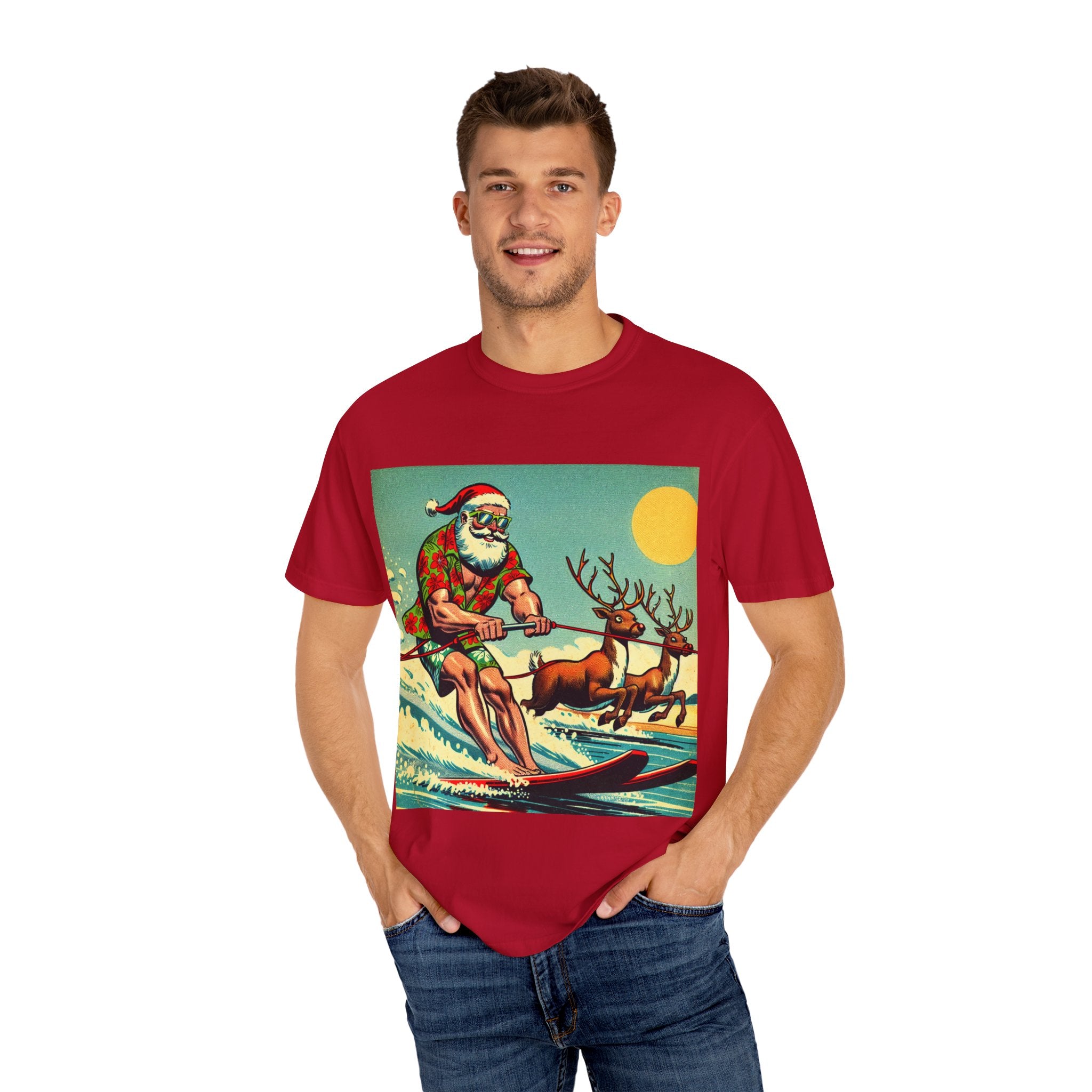 Surfing Santa T-shirt | Holiday Humor Shirt, Christmas Gift, Vintage Santa Tee, Summer Vibes, Unisex Casual Wear