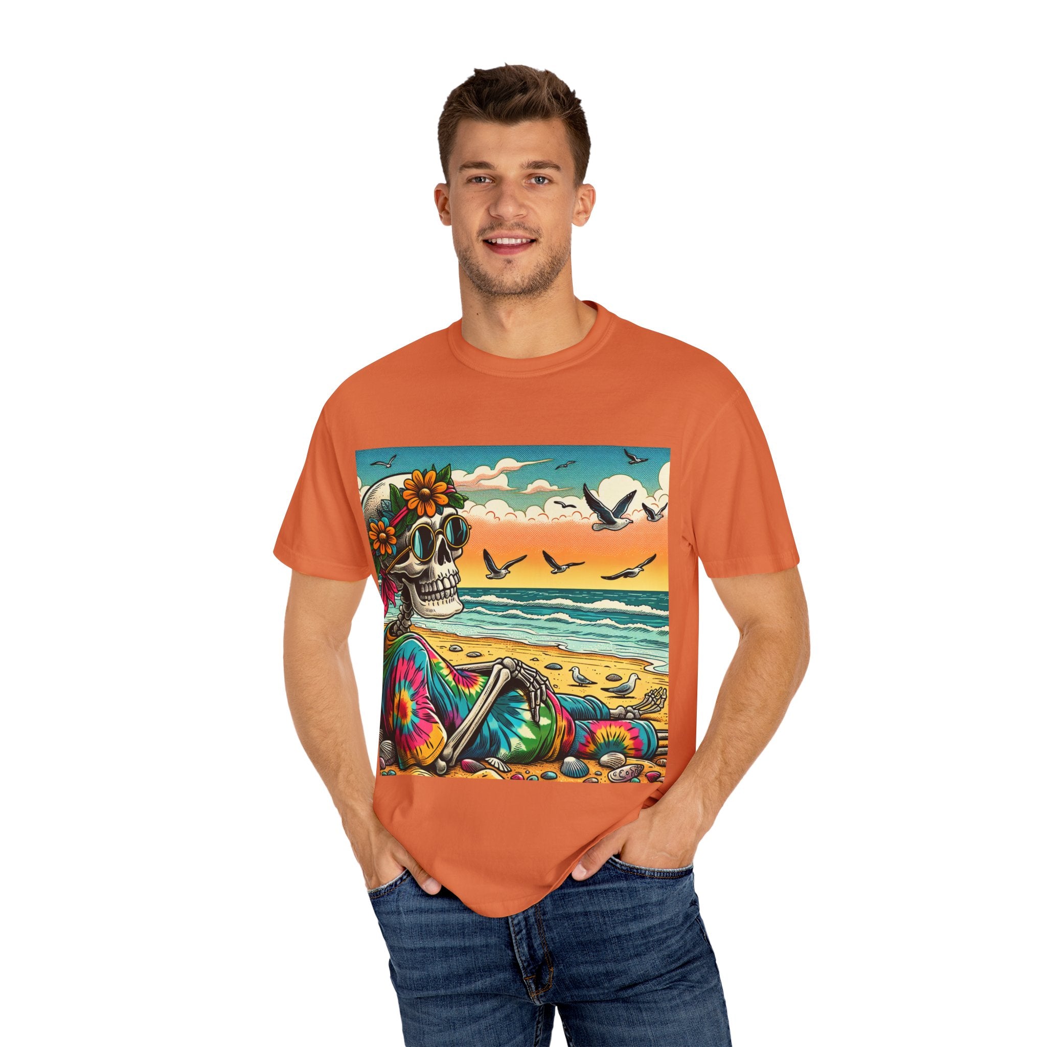 Beach Vibes Skull Graphic Tee | Unisex Summer Shirt, Bohemian Fashion, Festival Wear, Eco-Friendly Tee, Casual Vacation Outfit