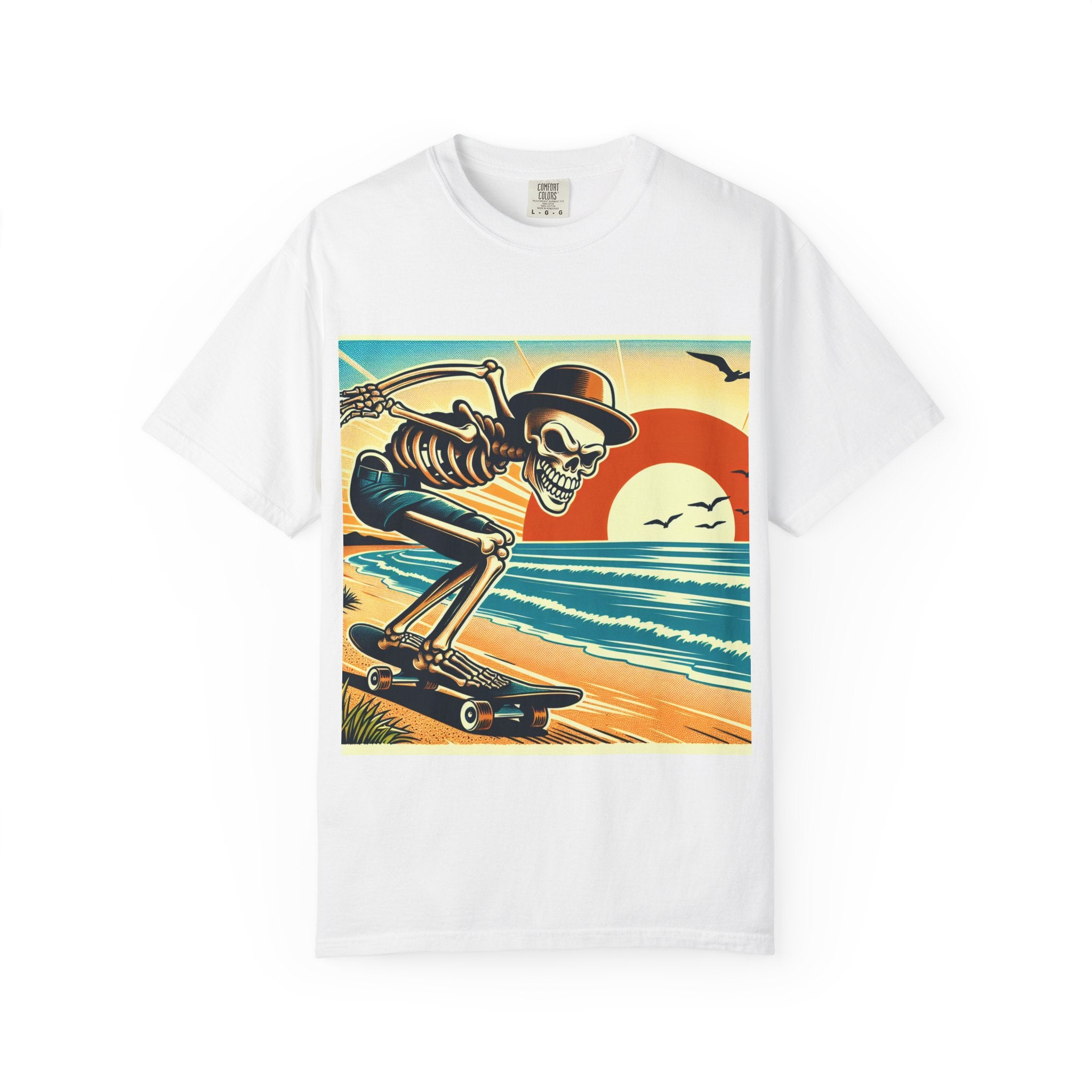 Skeleton Skateboarder Unisex T-Shirt, Beach Vibe Tee, Summer Fashion, Gift for Skaters, Casual Wear, Unique Graphic Tee