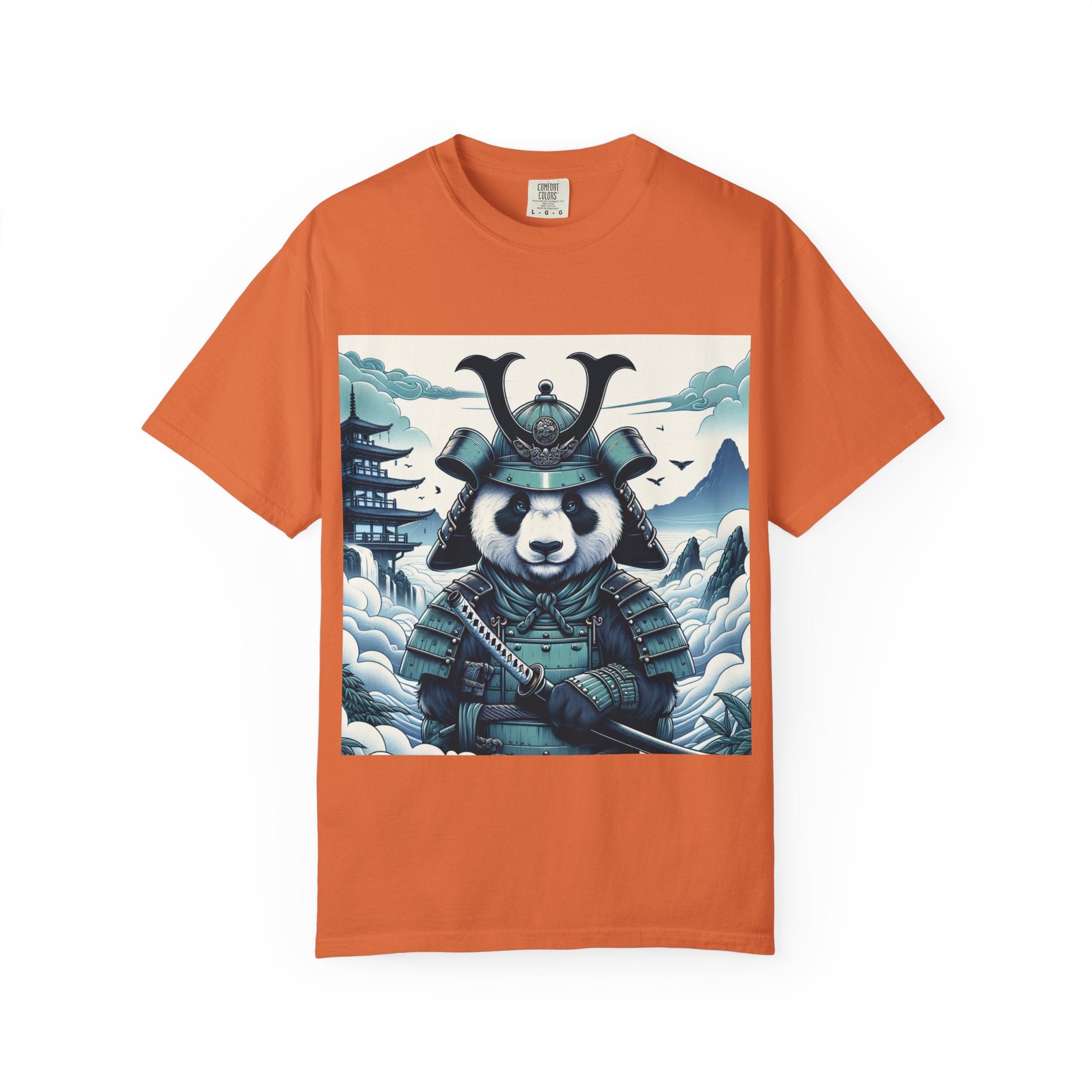 Samurai Panda T-Shirt - Unique Garment-Dyed Tee for Animal Lovers, Anime Fans, Gifts, Casual Wear, Birthday Celebrations