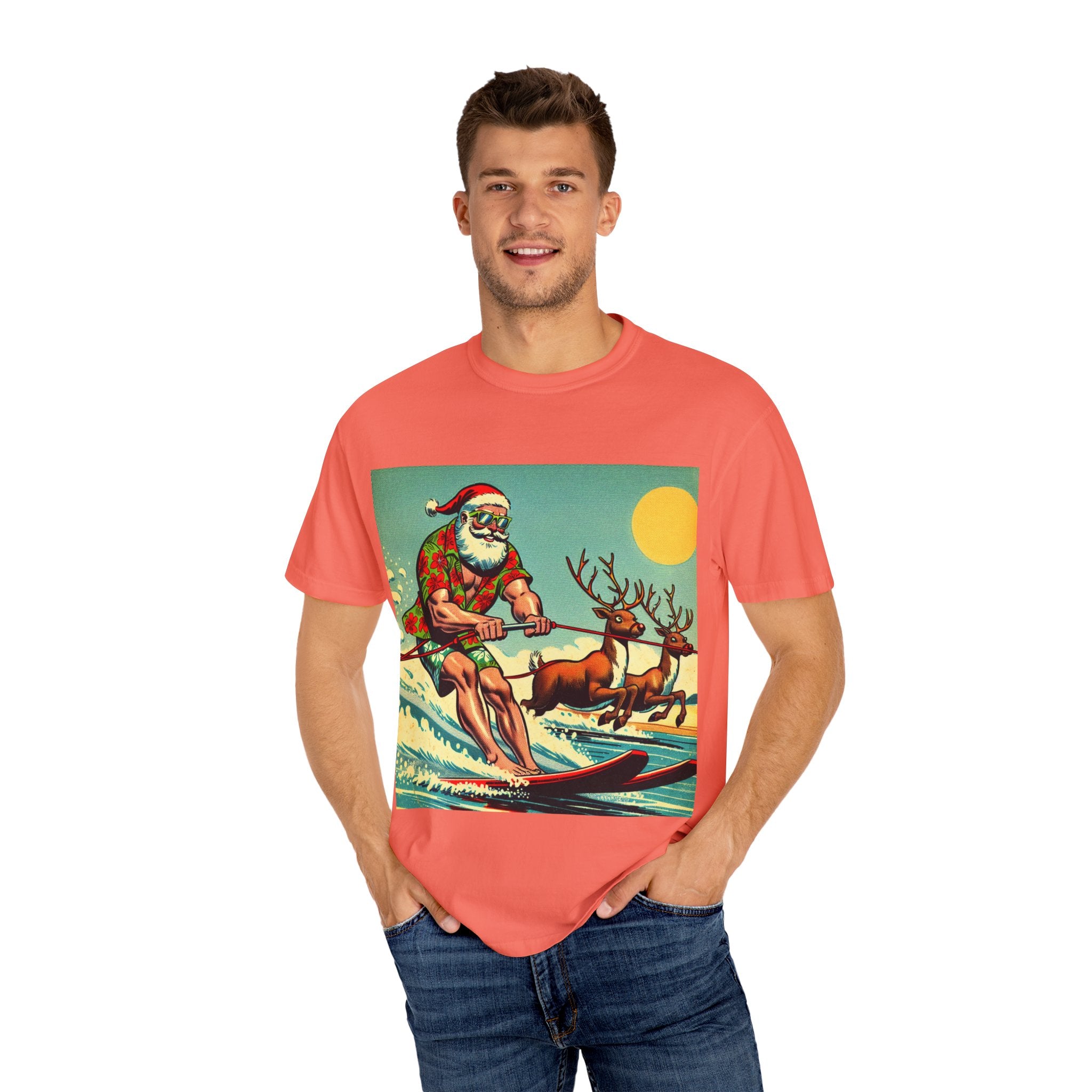 Surfing Santa T-shirt | Holiday Humor Shirt, Christmas Gift, Vintage Santa Tee, Summer Vibes, Unisex Casual Wear