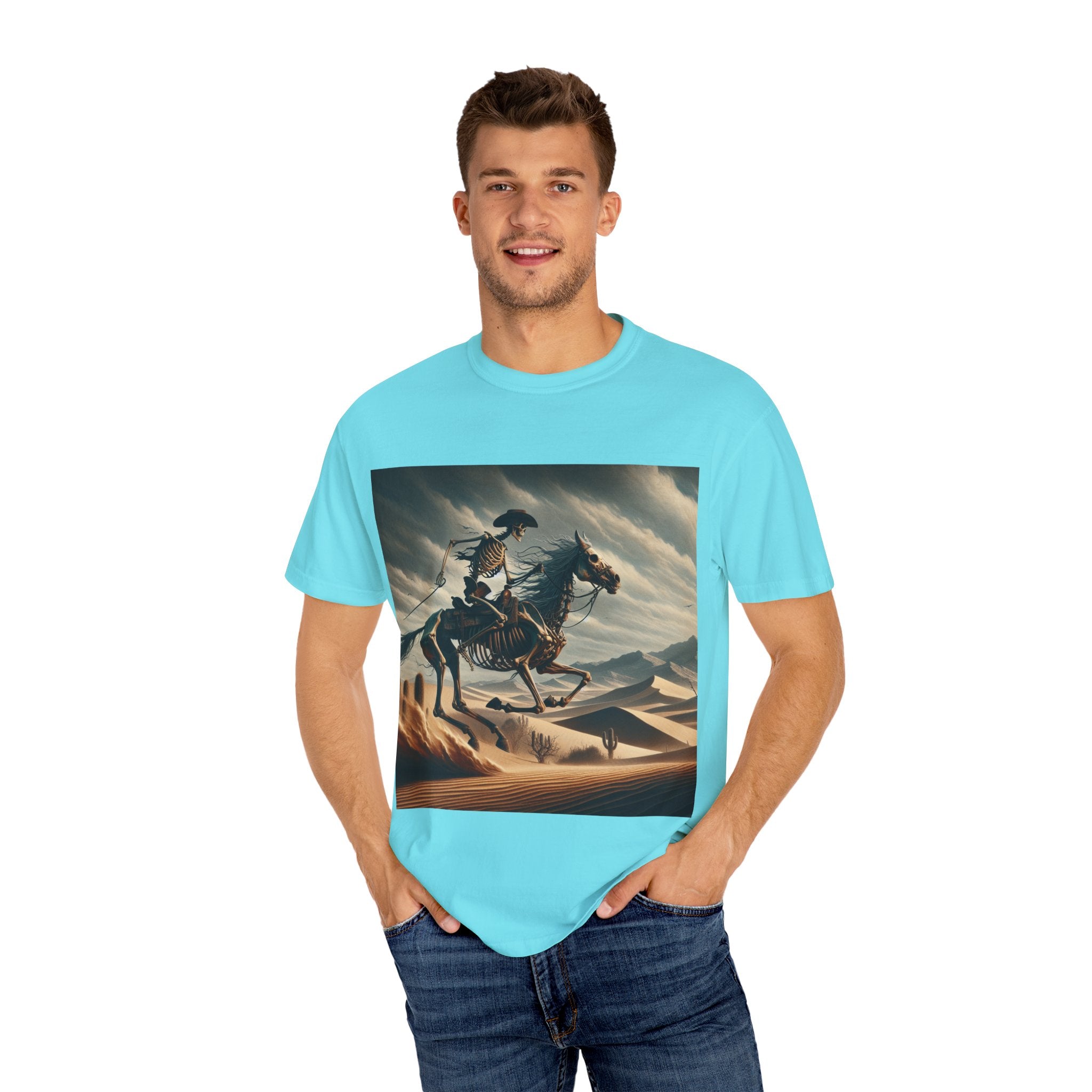 Skeleton Horse Rider T-Shirt, Unisex Graphic Tee for Halloween, Gift for Animal Lovers, Casual Wear, Vintage Style Apparel