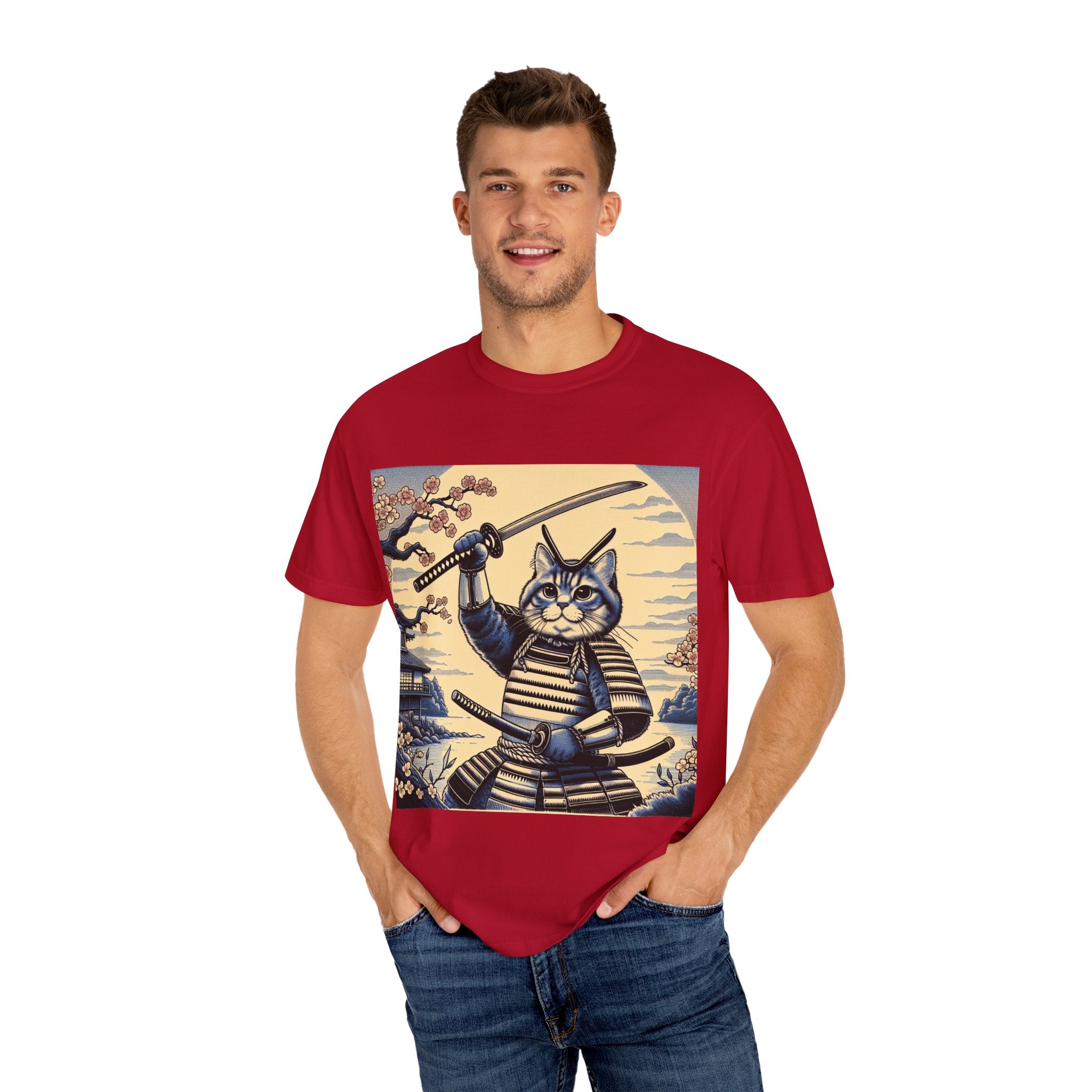 Samurai Cat T-Shirt, Unisex Graphic Tee, Unique Animal Design, Gift for Cat Lovers, Casual Wear, Anime Inspired Style