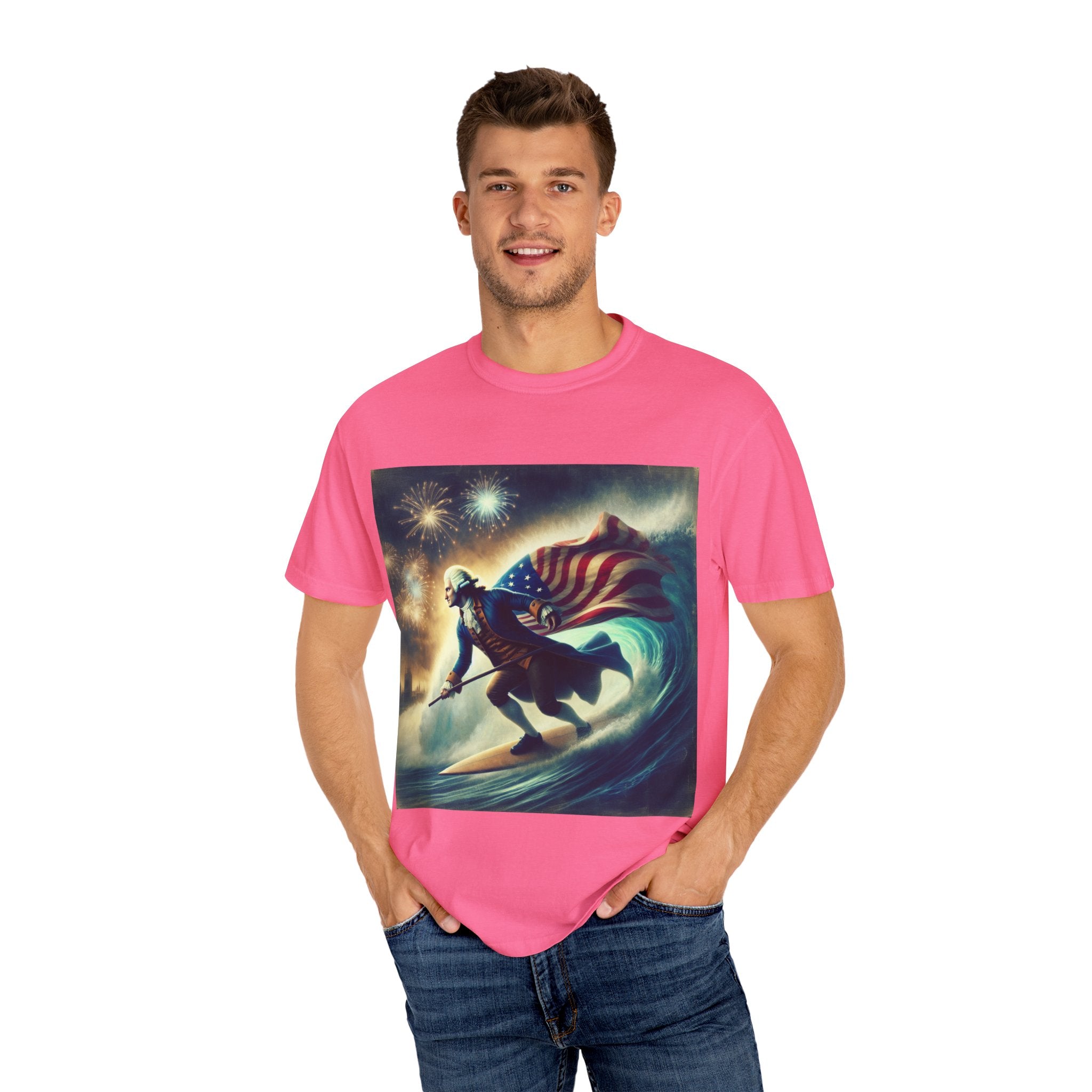 Patriotic Surfing T-Shirt, 4th of July Tee, Unisex Casual Shirt, Gift for Surfers, Independence Day Apparel