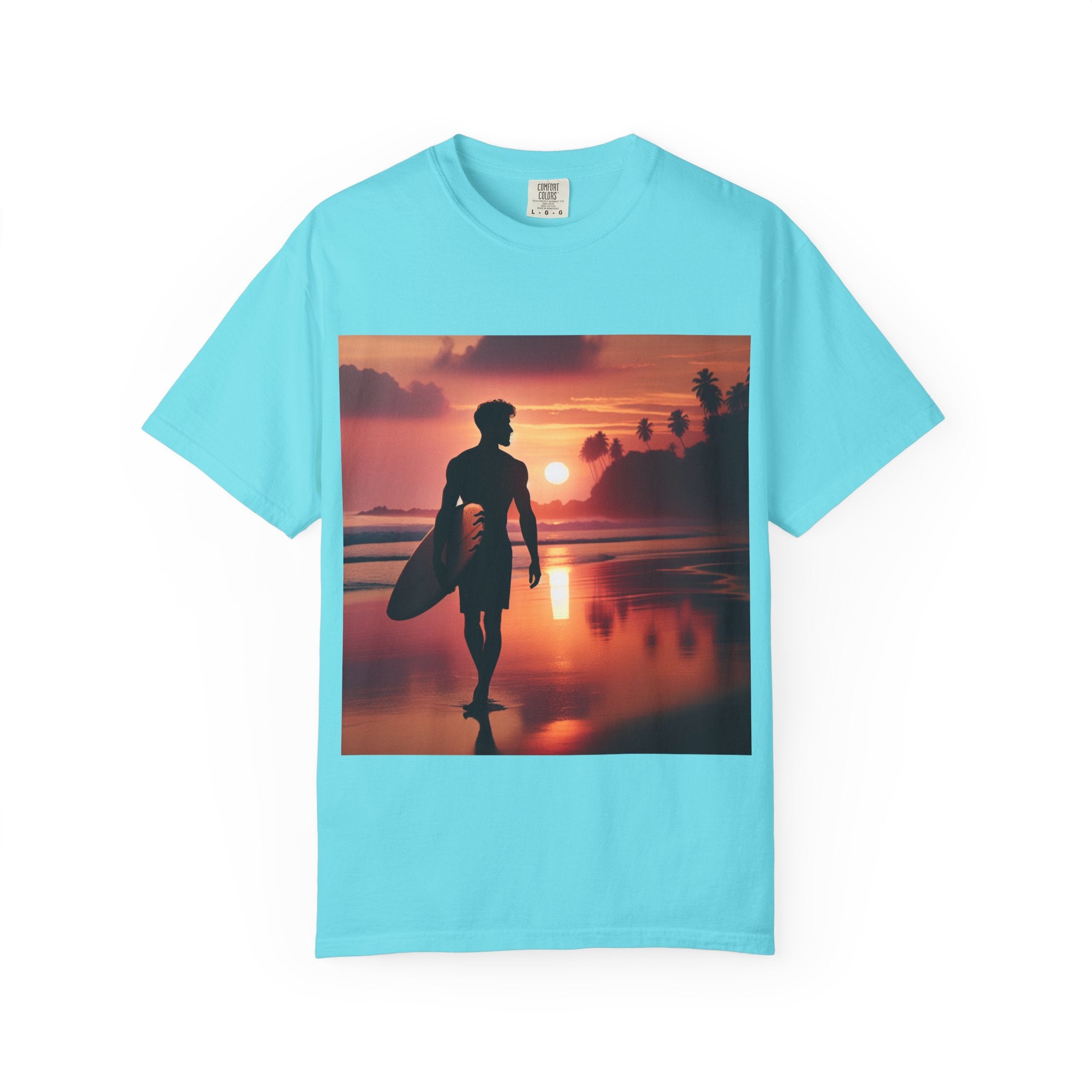 Sunset Surfer Unisex T-Shirt, Beach Vibes Tee, Perfect for Summer, Gift for Surfers, Casual Wear, Vacation Outfit, Surfing Apparel
