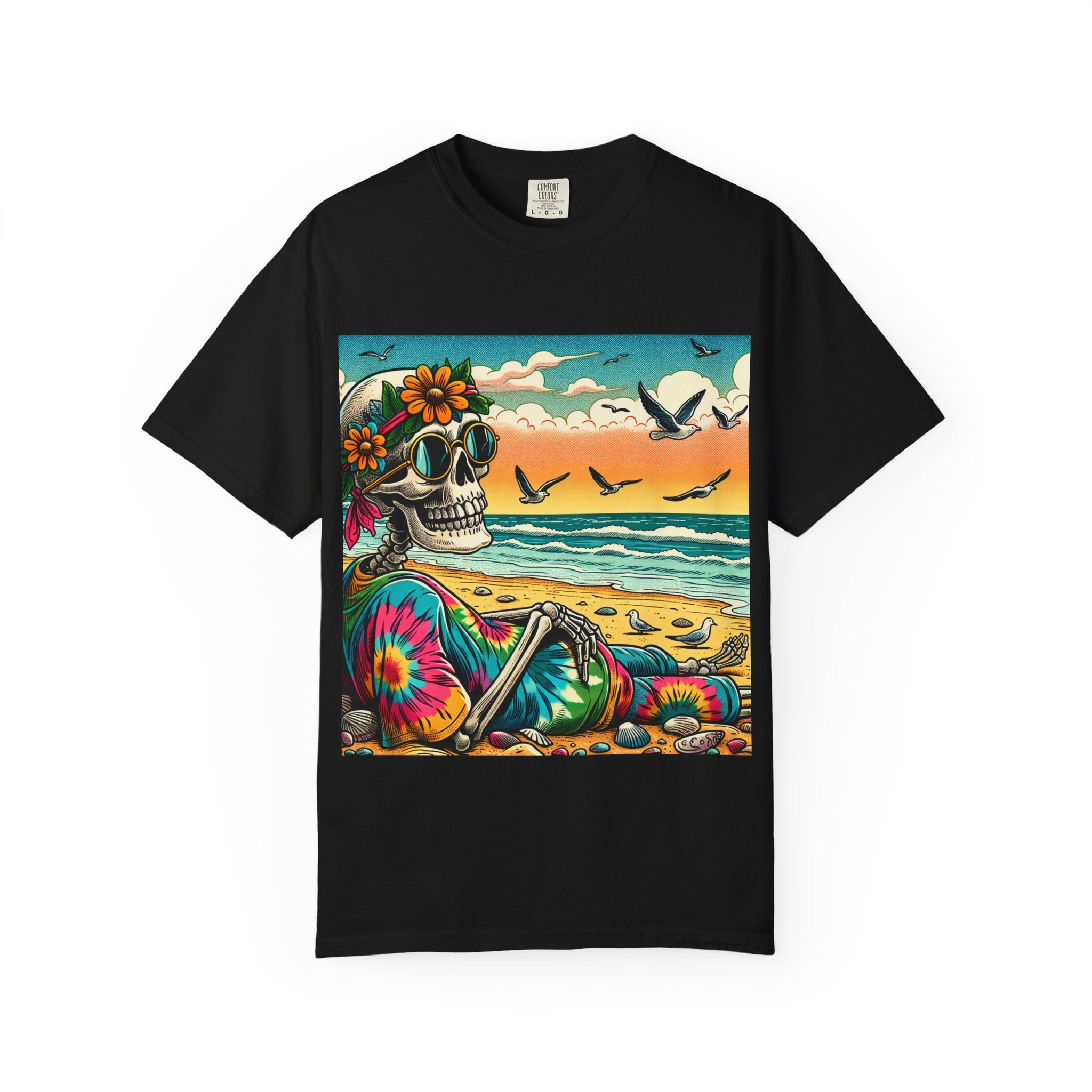 Beach Vibes Skull Graphic Tee | Unisex Summer Shirt, Bohemian Fashion, Festival Wear, Eco-Friendly Tee, Casual Vacation Outfit