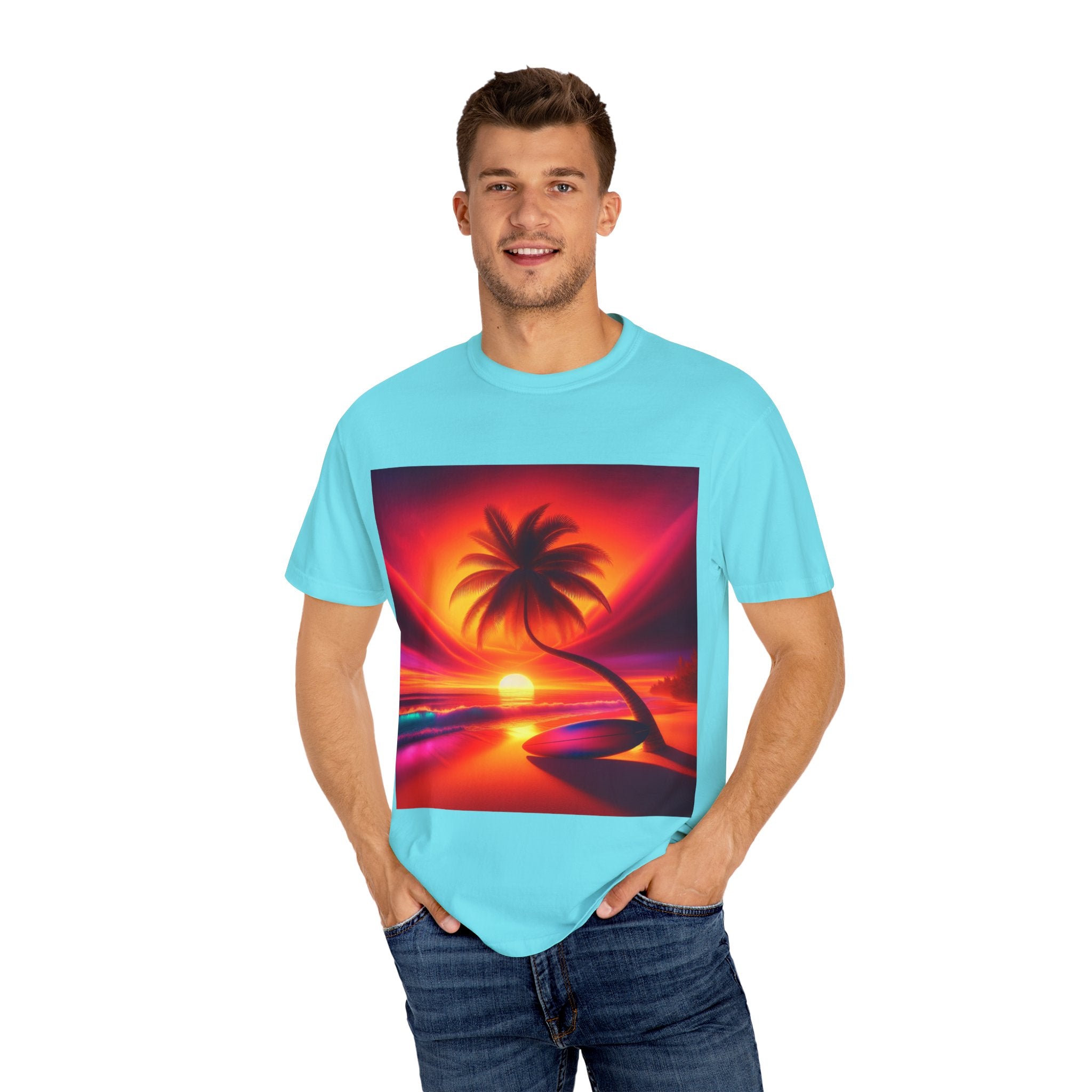 Tropical Sunset T-shirt, Unisex Shirt, Gift for Beach Lovers, Casual Summer Wear, Vacation Tee, Relaxed Fit Top