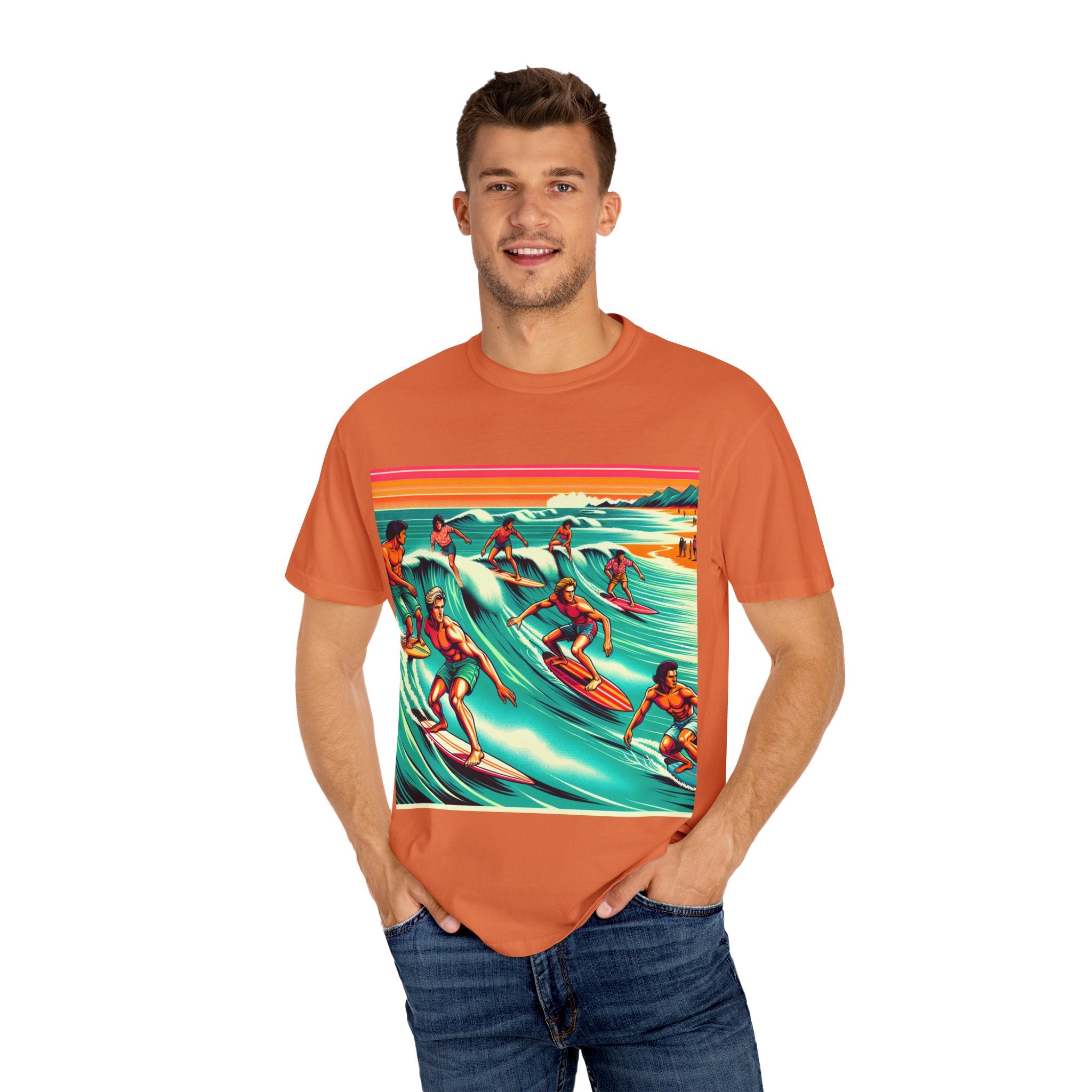 Retro Surfing T-Shirt, Cool Beachwear, Summer Gift, Unisex Casual Tee, Surfer Style Apparel, Vintage Wave Art Shirt