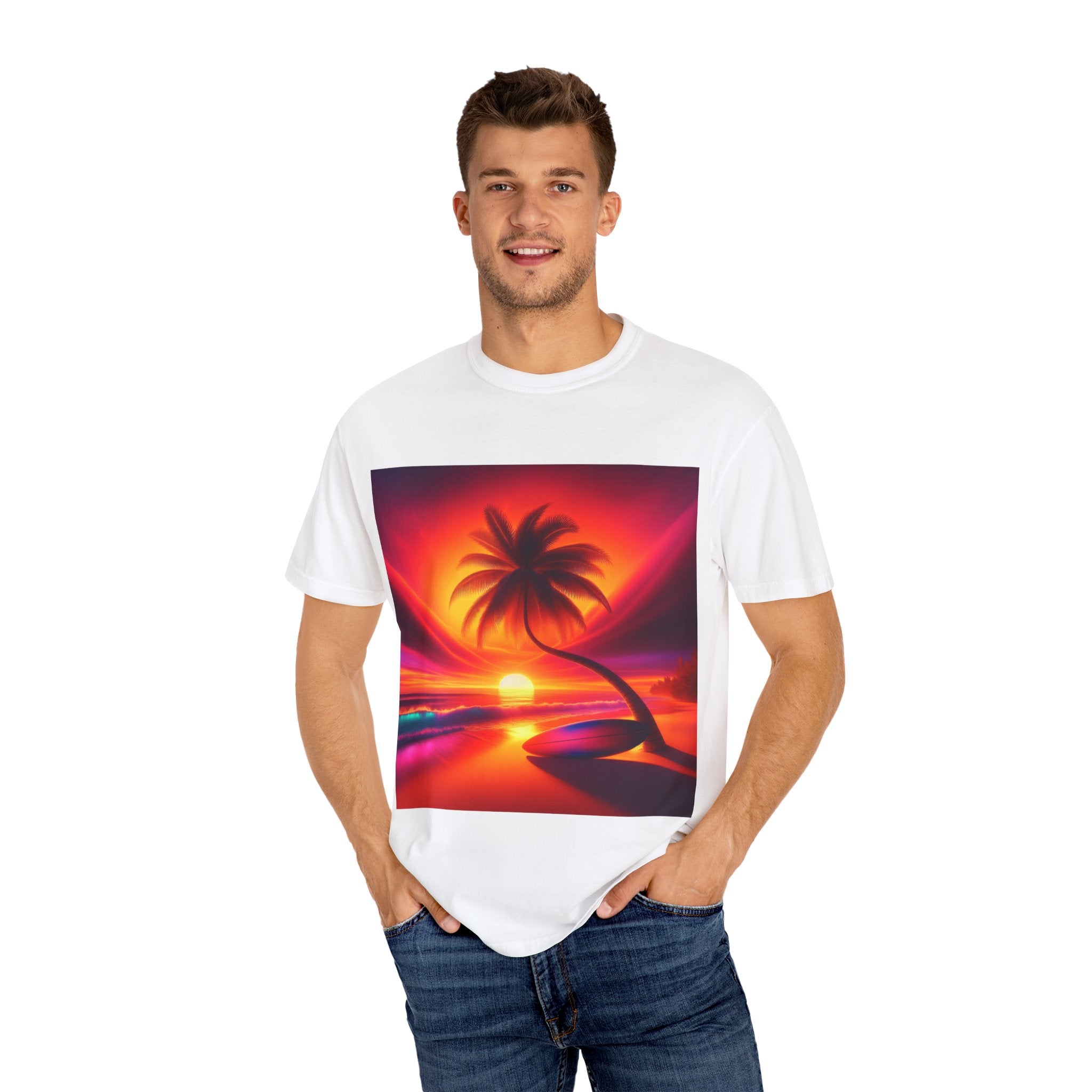 Tropical Sunset T-shirt, Unisex Shirt, Gift for Beach Lovers, Casual Summer Wear, Vacation Tee, Relaxed Fit Top
