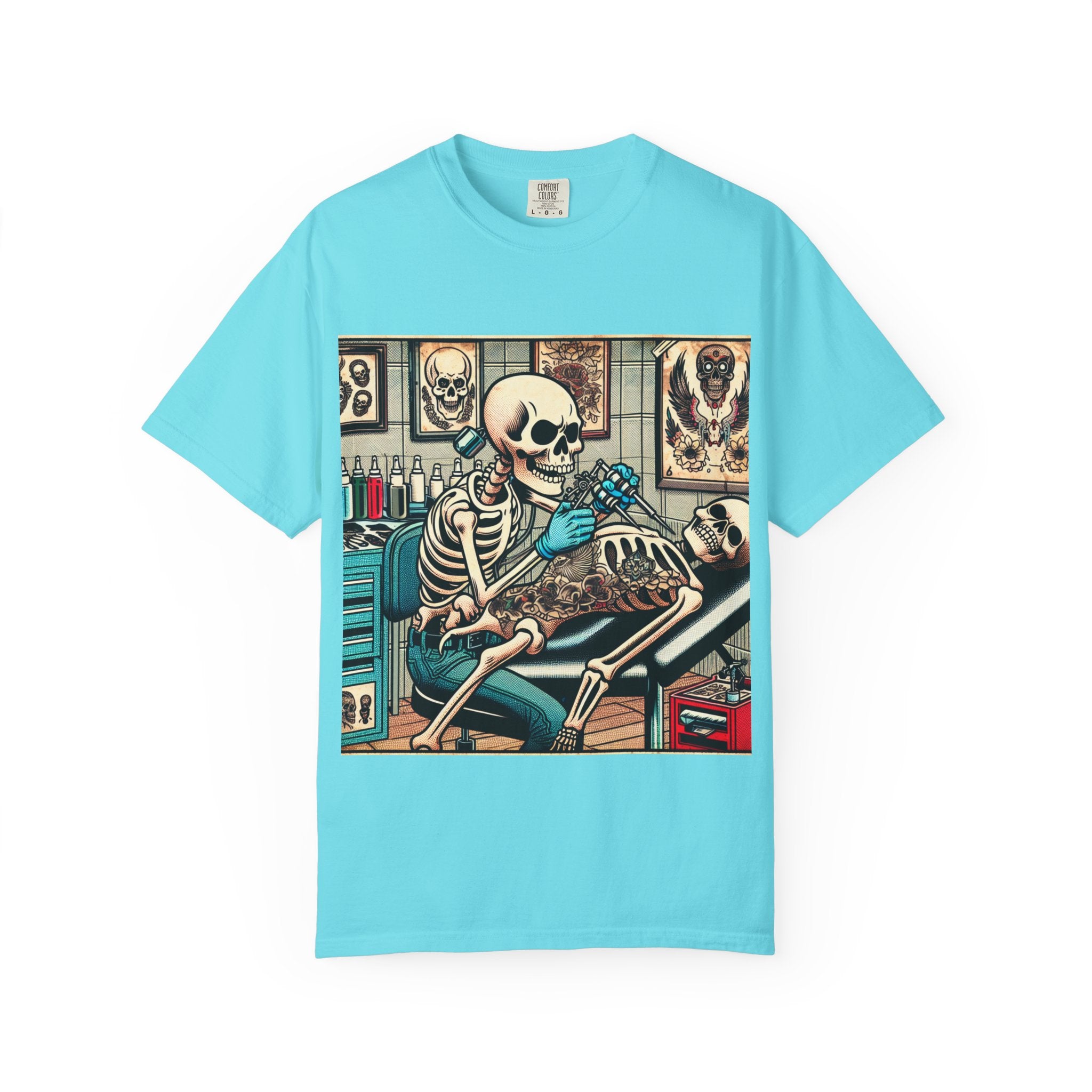 Skeleton Tattoo Shop Unisex T-Shirt, Unique Graphic Tee, Alternative Fashion, Halloween Costume, Gift for Tattoo Lovers
