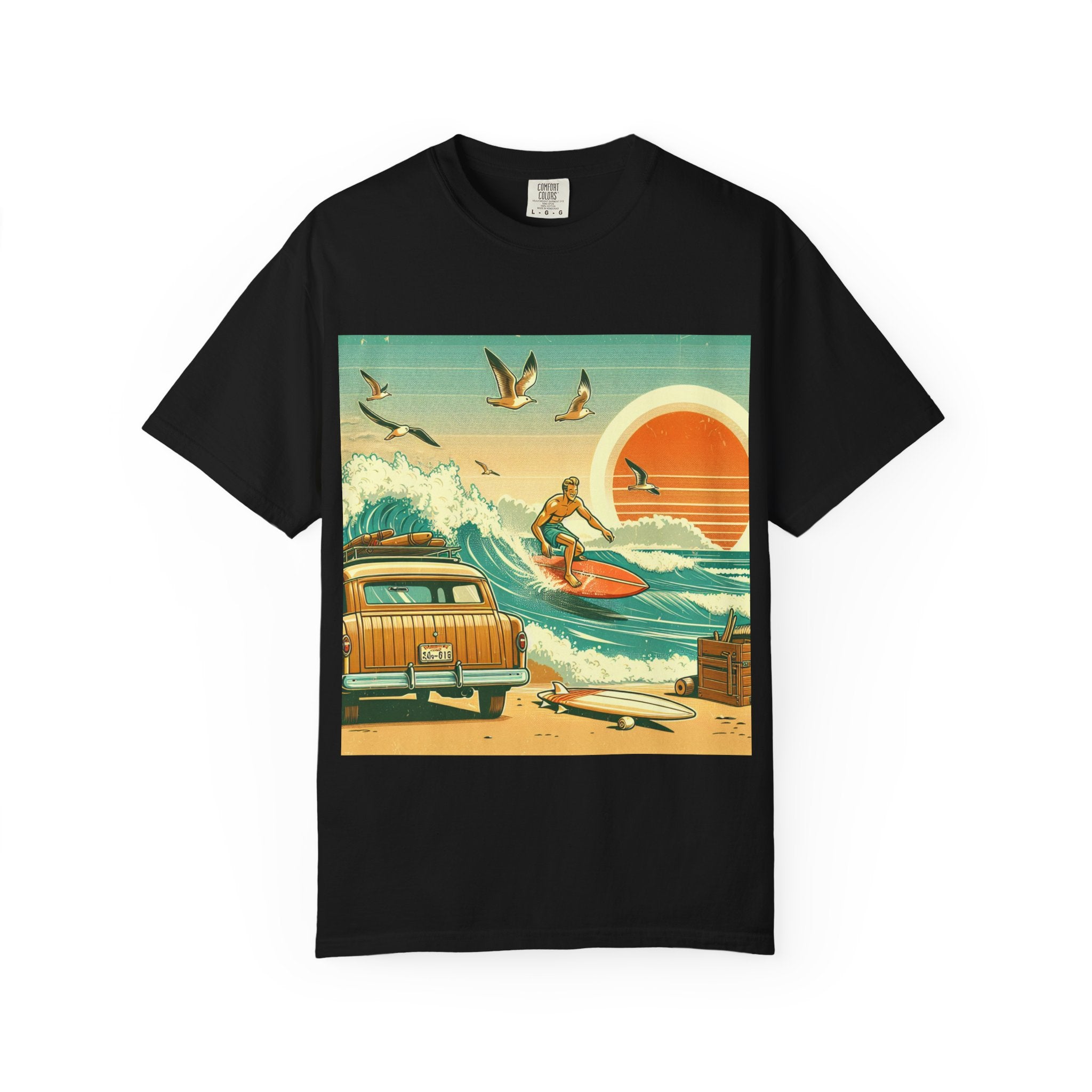 Retro Surf Adventure T-shirt, Vintage Beach Tee, Summer Vibes Shirt, Graphic Surfing Apparel, Gift for Beach Lovers